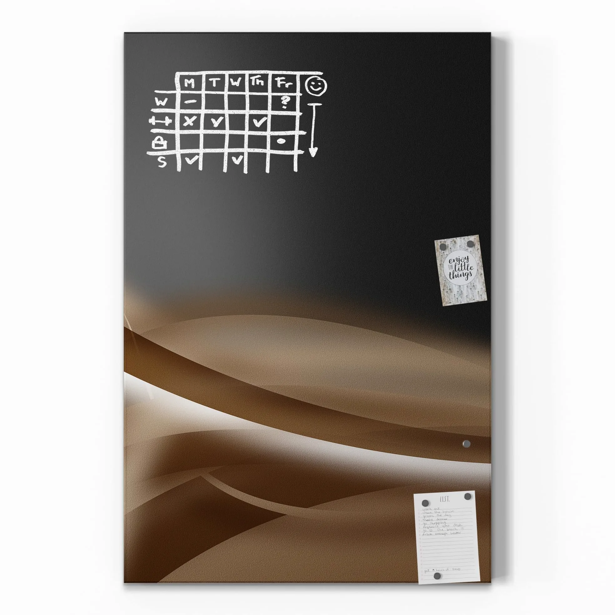DEQORI Lavagna magnetica con stampa UV | motivo "marrone in movimento" | design rettangolare 60 x 90 cm | Lavagna in metallo a gesso scrivibile – Decorazione da parete per cucina, corridoio, cameretta