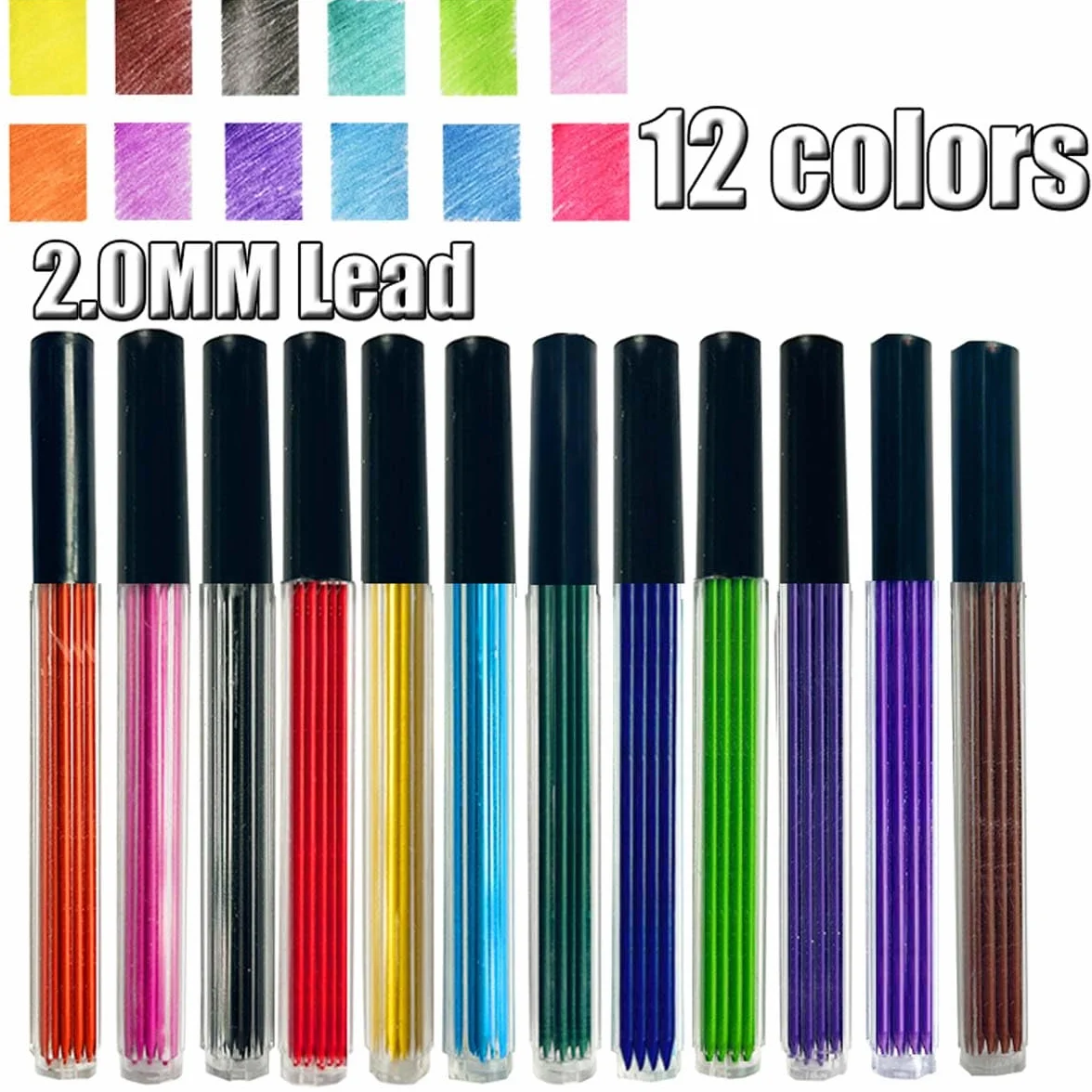 MROOFUL Mine da 2,0 mm, 96 pezzi, 12 matite colorate