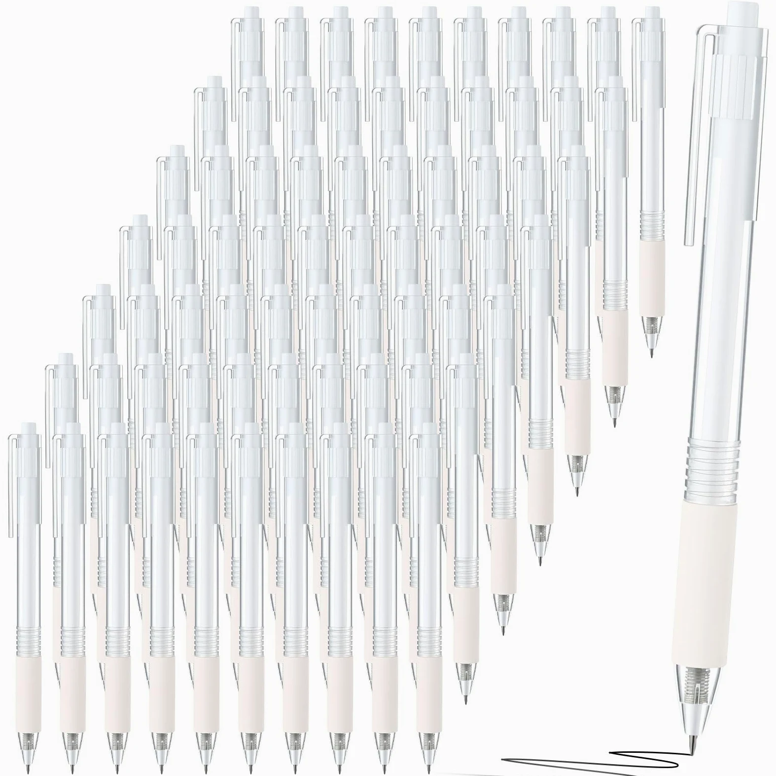 Motiskyy 100 penne a sfera con inchiostro gel nero da 0,5 mm, retrattili, a scatto, con punta media, scrittura liscia, impugnatura comoda, per il rientro a scuola, ufficio, classe, lavoro, casa
