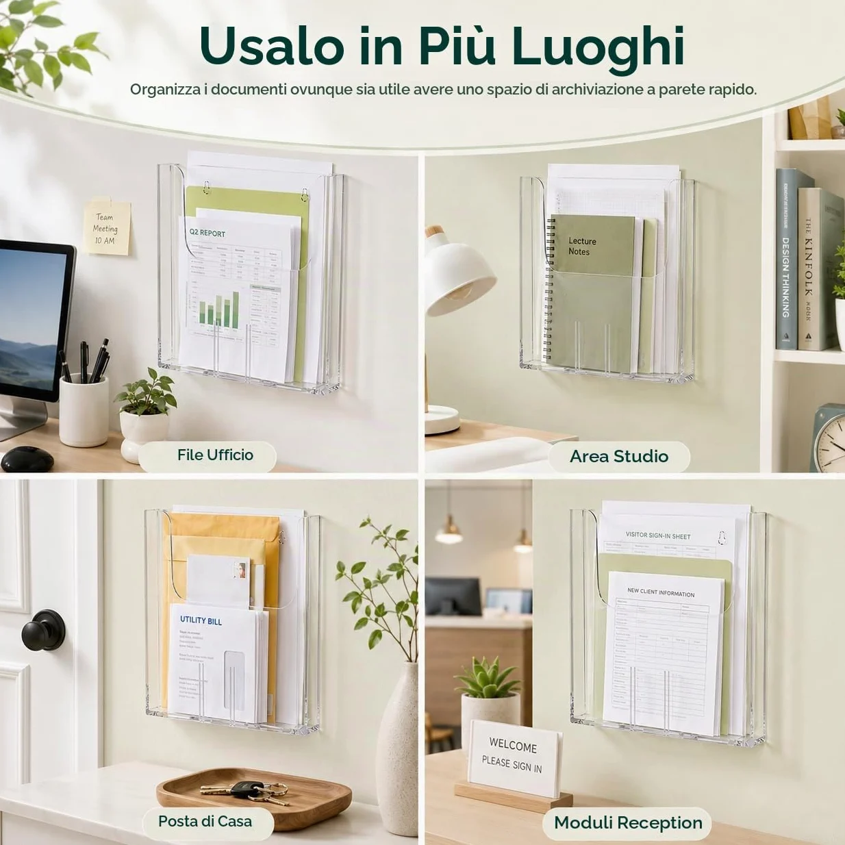 4 porta volantini da parete, formato A4, 250 x 225 x 42 mm, formato A4, trasparente, per presentazioni di riviste, menù in salotti, uffici, ristoranti, hotel