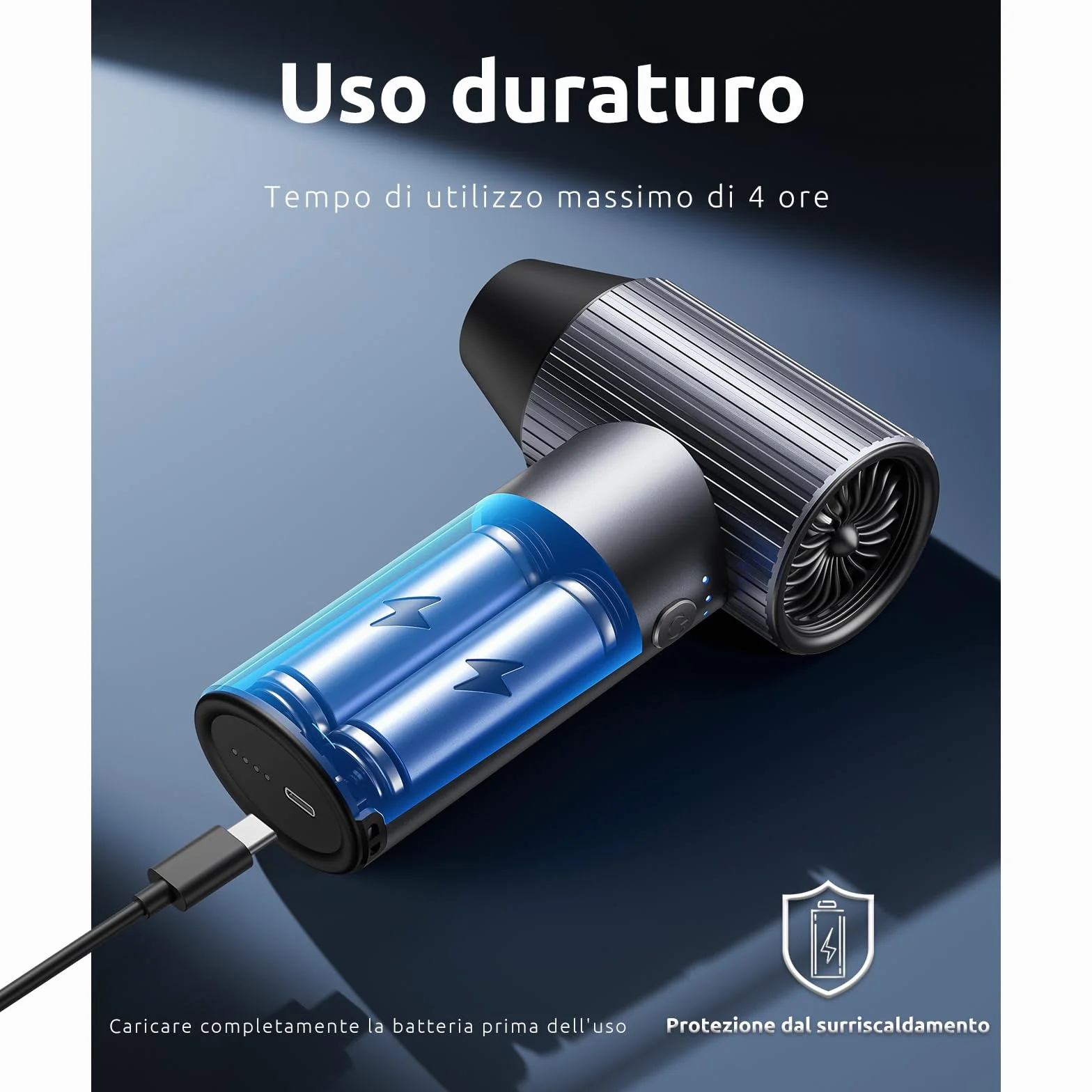 300000RPM Soffiatore Aria Compressa in Metallo - Mini Soffiatore a Batteria con 3 Velocità Regolabili e 4 Ugelli - Senza Fili e Ricaricabile - High-Power Air Duster per Auto/Casa/Ufficio/Camping