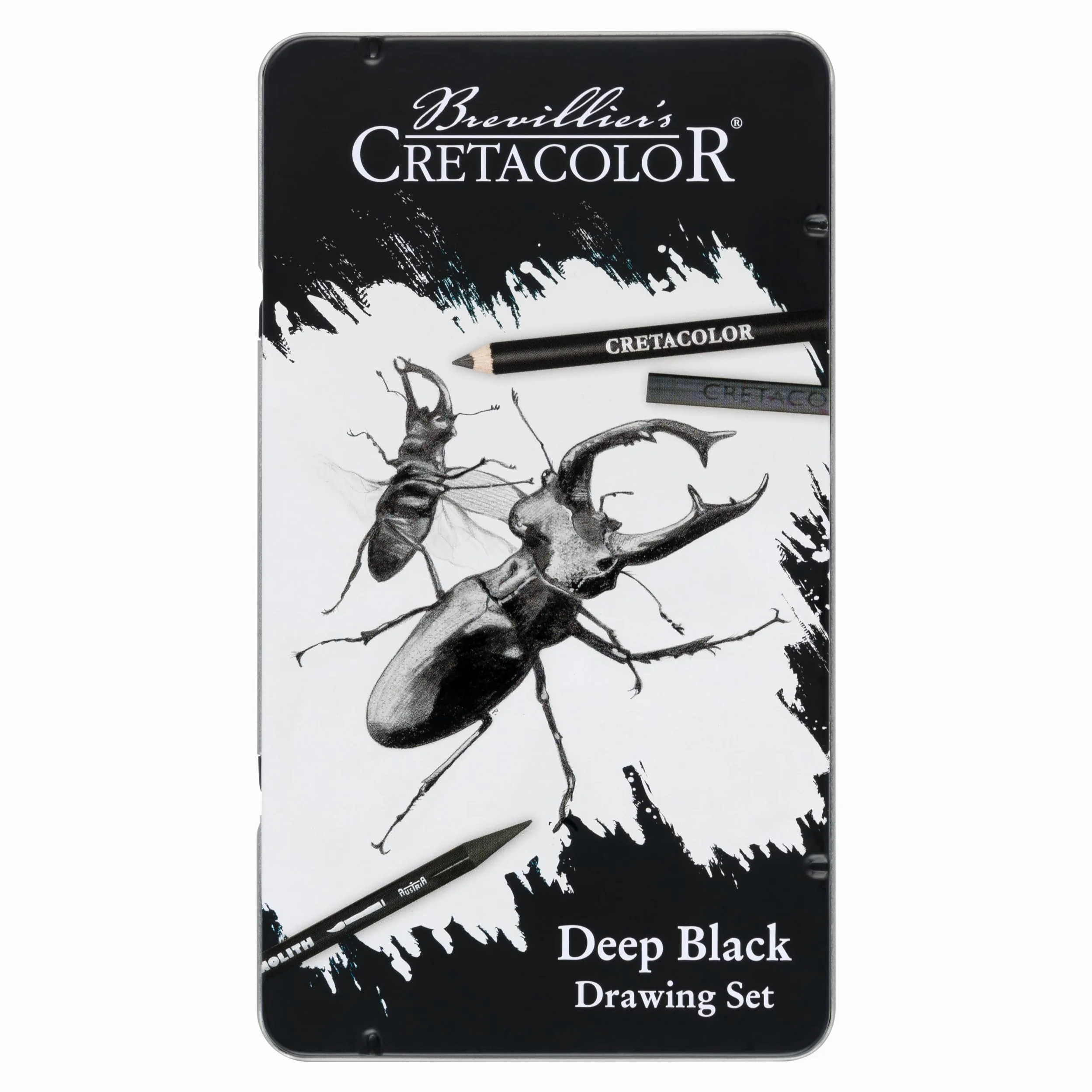 CRETACOLOR Deep Black, Drawing Set, set da disegno e da disegno nero intenso, 10 pezzi, non tossico, altamente pigmentato, incl. Gomma e tergicristalli, adatti per artisti e principianti
