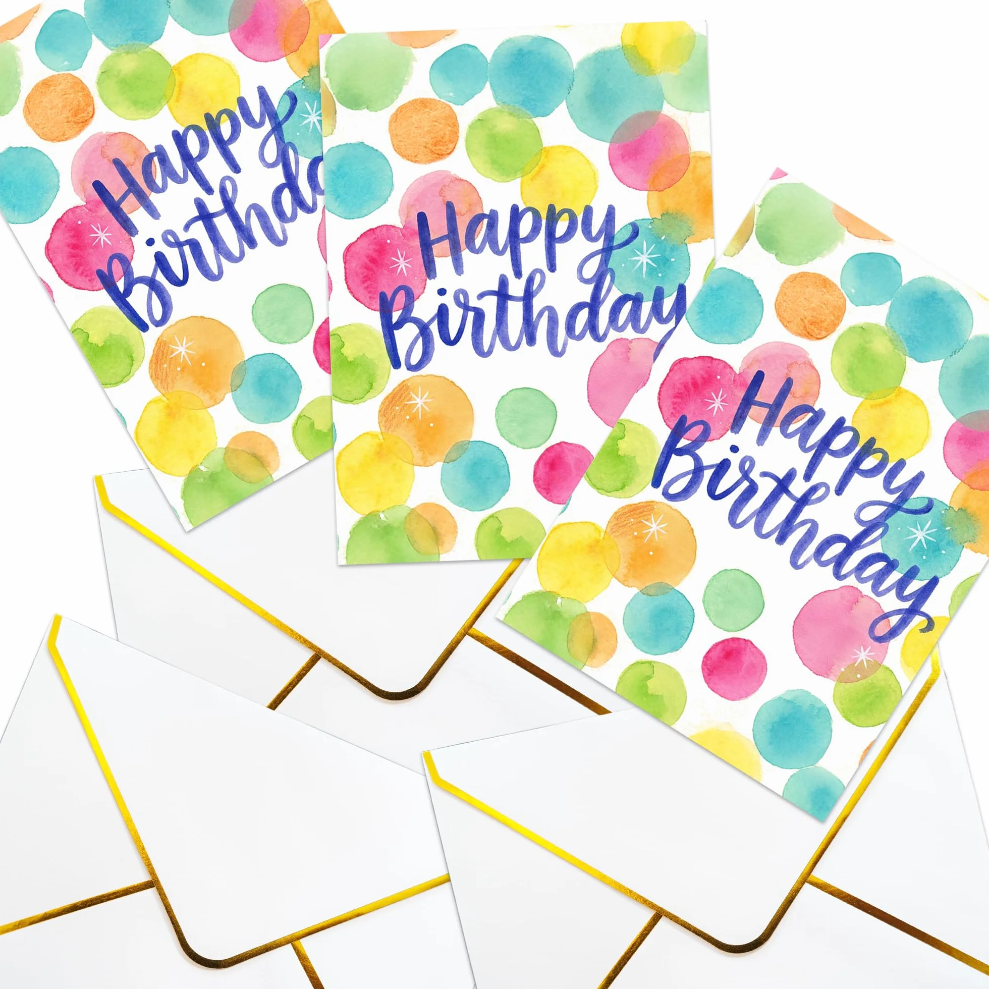 Set di 3 biglietti di compleanno premium - Design semplici e colorati con buste bianche dorate