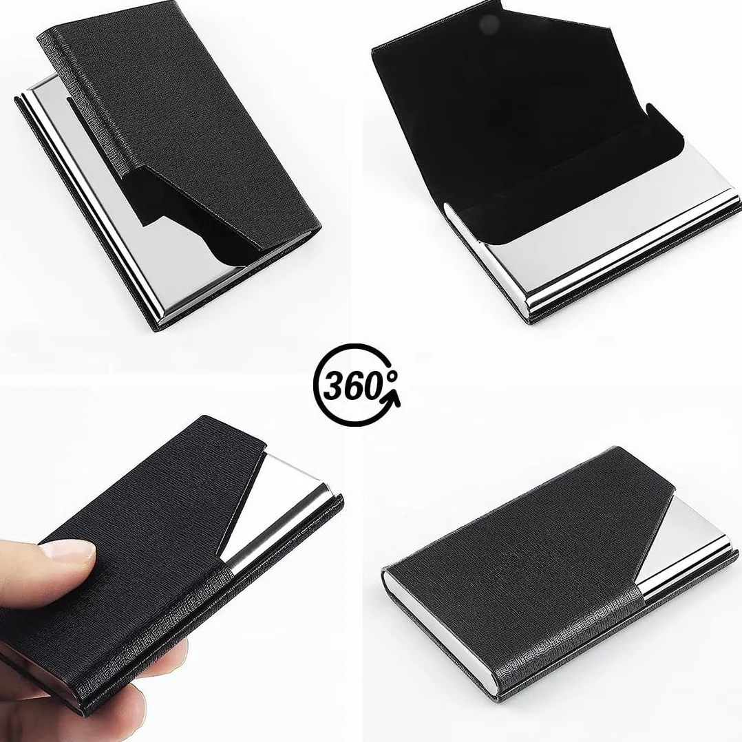 Porta Biglietti Da Visita In Acciaio Inox Con Fibbia Magnetica Nero
