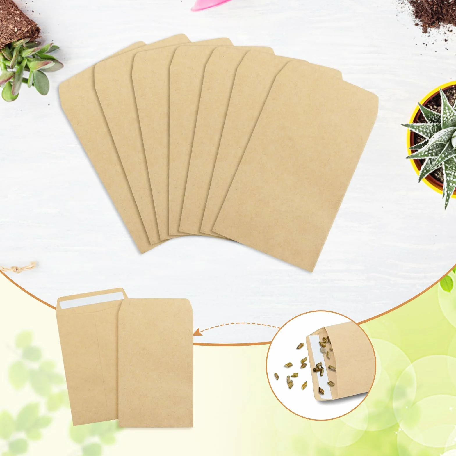 Buste per Semi Kraft da 100 Pezzi, Autosigillanti in Carta Kraft per Conservare Piccoli Oggetti