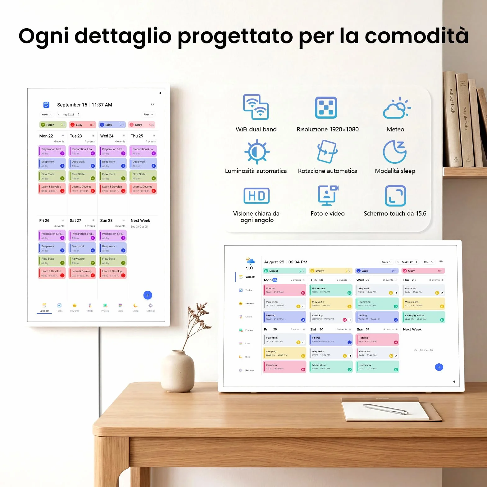 NEWYES 2026 Calendario Digitale da Parete 15,6", Agenda familiare interattiva con touchscreen, Organizzatore e Planner Familiare con Display IPS Full HD 1920×1080, Ideale per Regali e la Casa