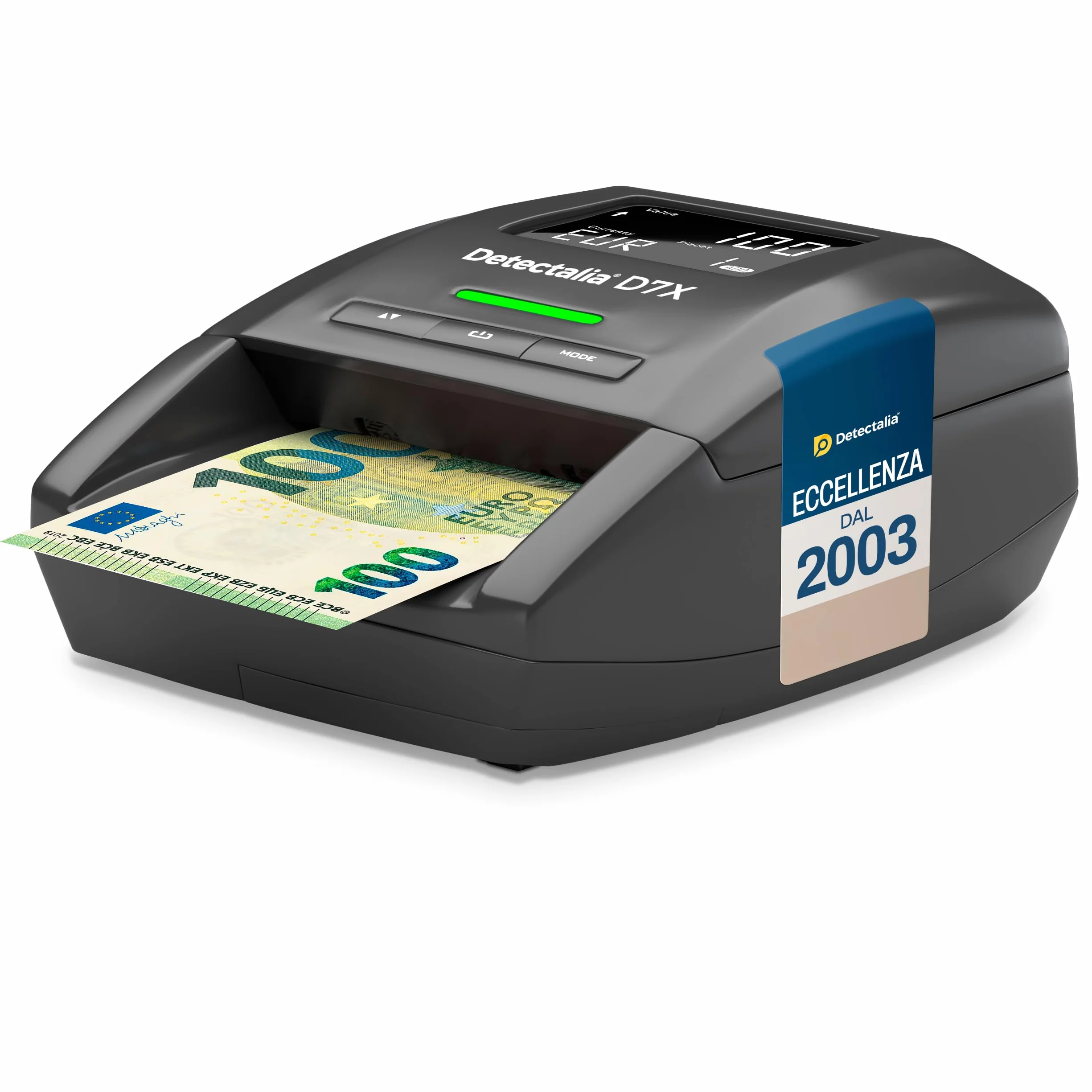 Detectalia D7X - Rilevatore di banconote false con affidabilità al 100% per EUR, GBP, CHF, PLN, CZK e SEK