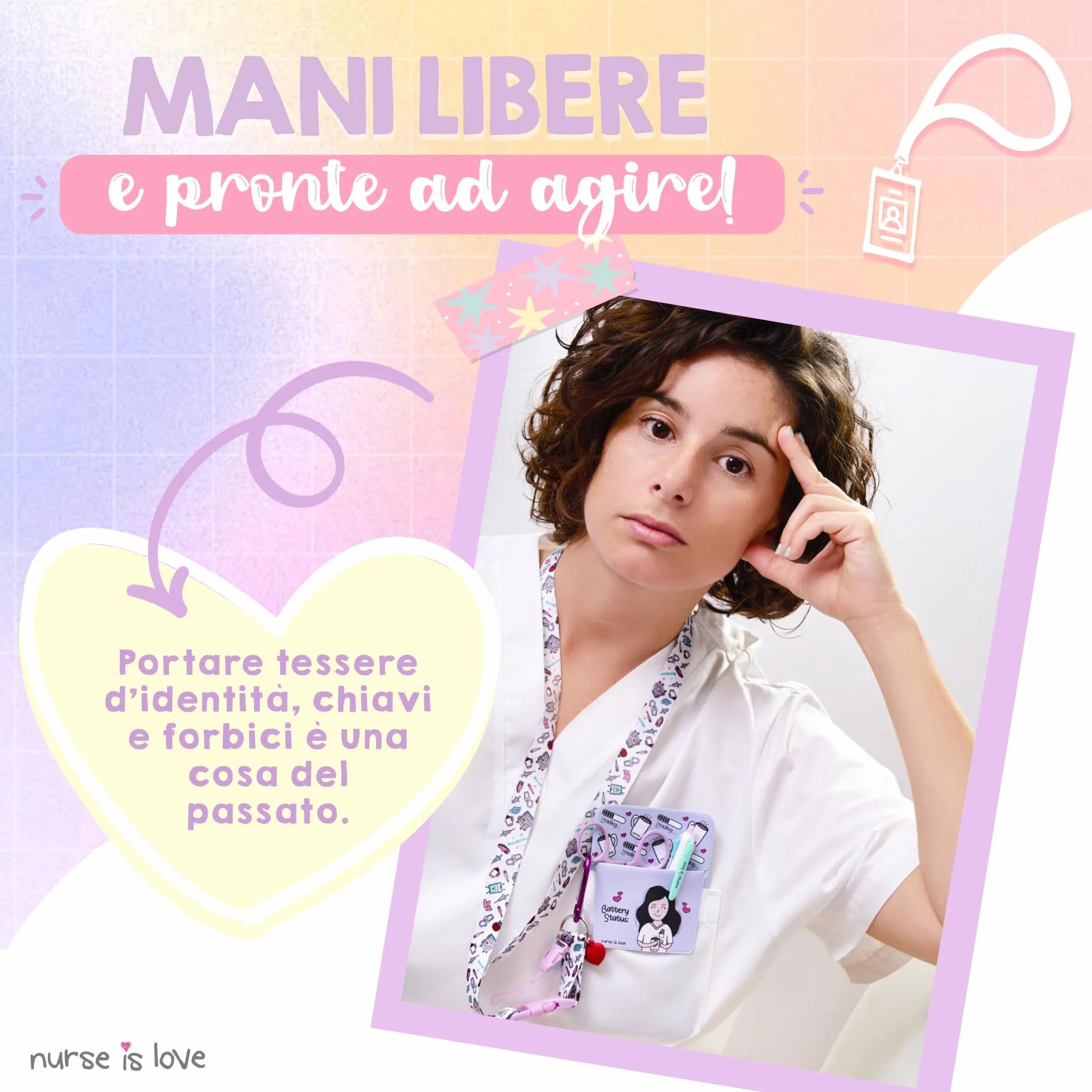 Porta Badge da Collo per Infermiera - Portachiavi Collo Cordino per Forbici Infermiere, Clip e Moschettone, Accessori Regali Infermieri