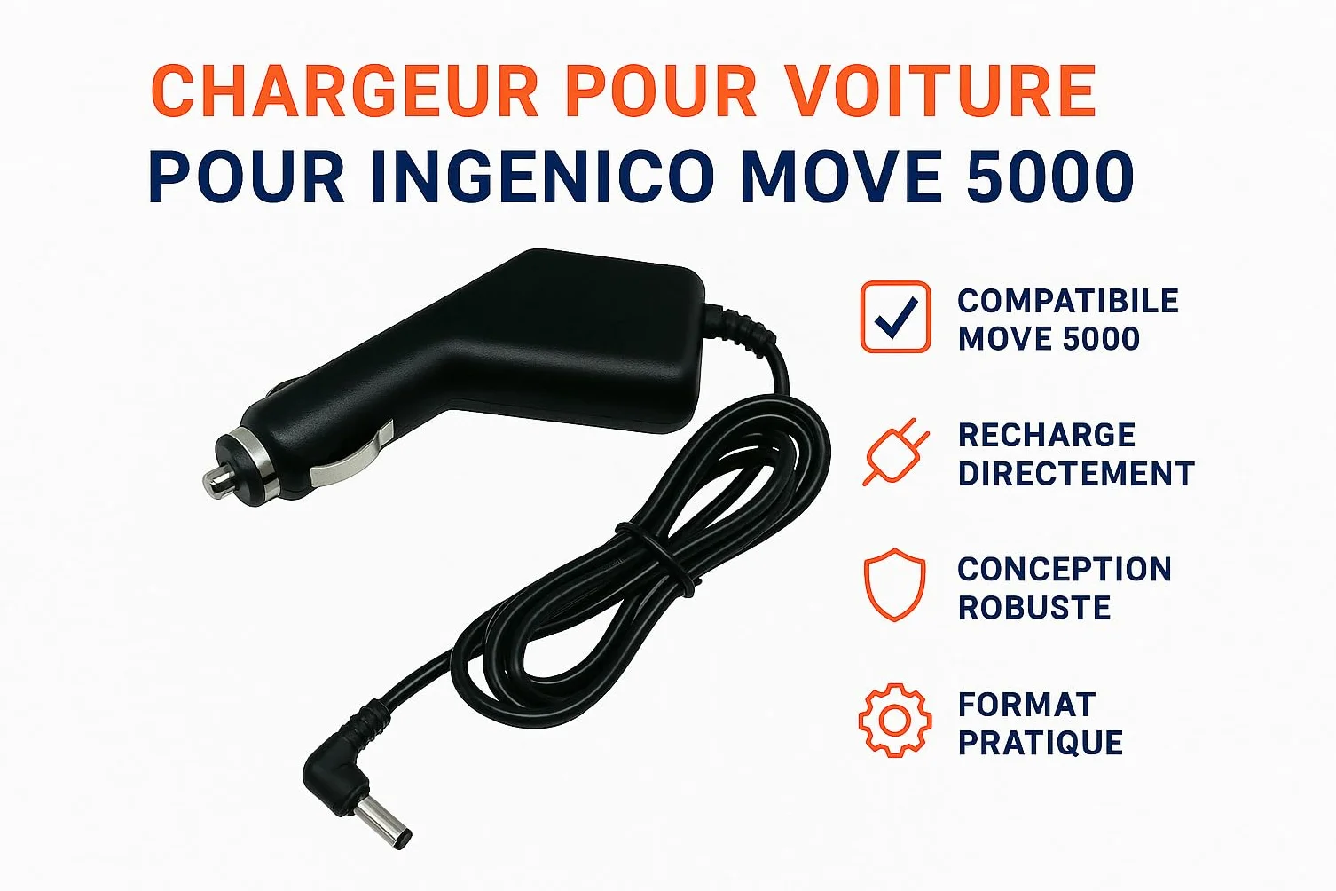 Alimentazione Accendisigari Nero per Terminale di pagamento bancario CB Ingenico Move 5000