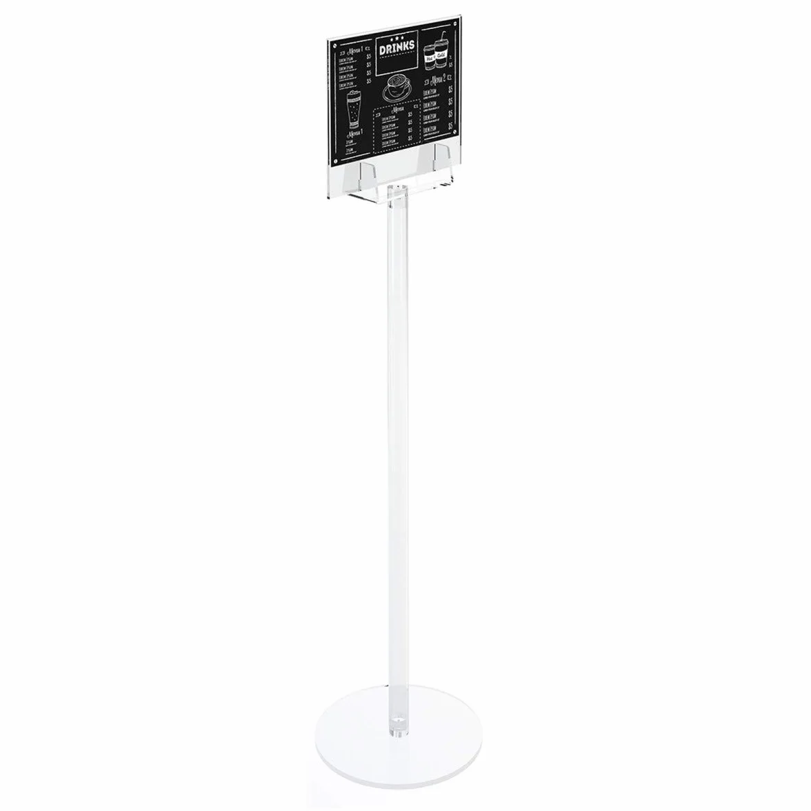 Piantana Porta comunicazioni in plexiglass Trasparente per Fogli Formato A4 Orizzontale - Misure piantana : 30 x 30 x H125 cm