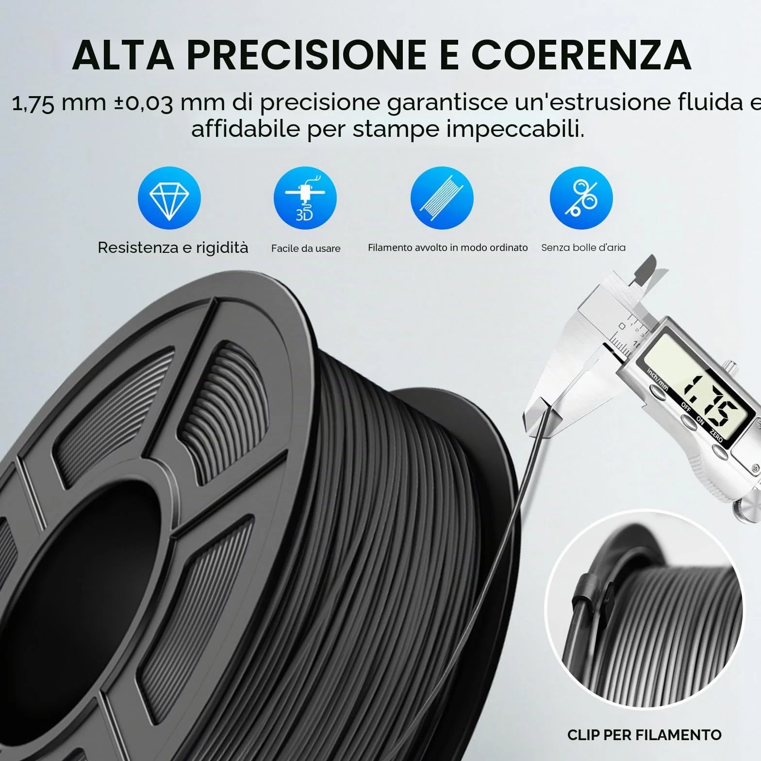JAYO Filamento TPU 1,75 mm Nero 0,5 KG Shore 95A Precisione +/-0,02 mm