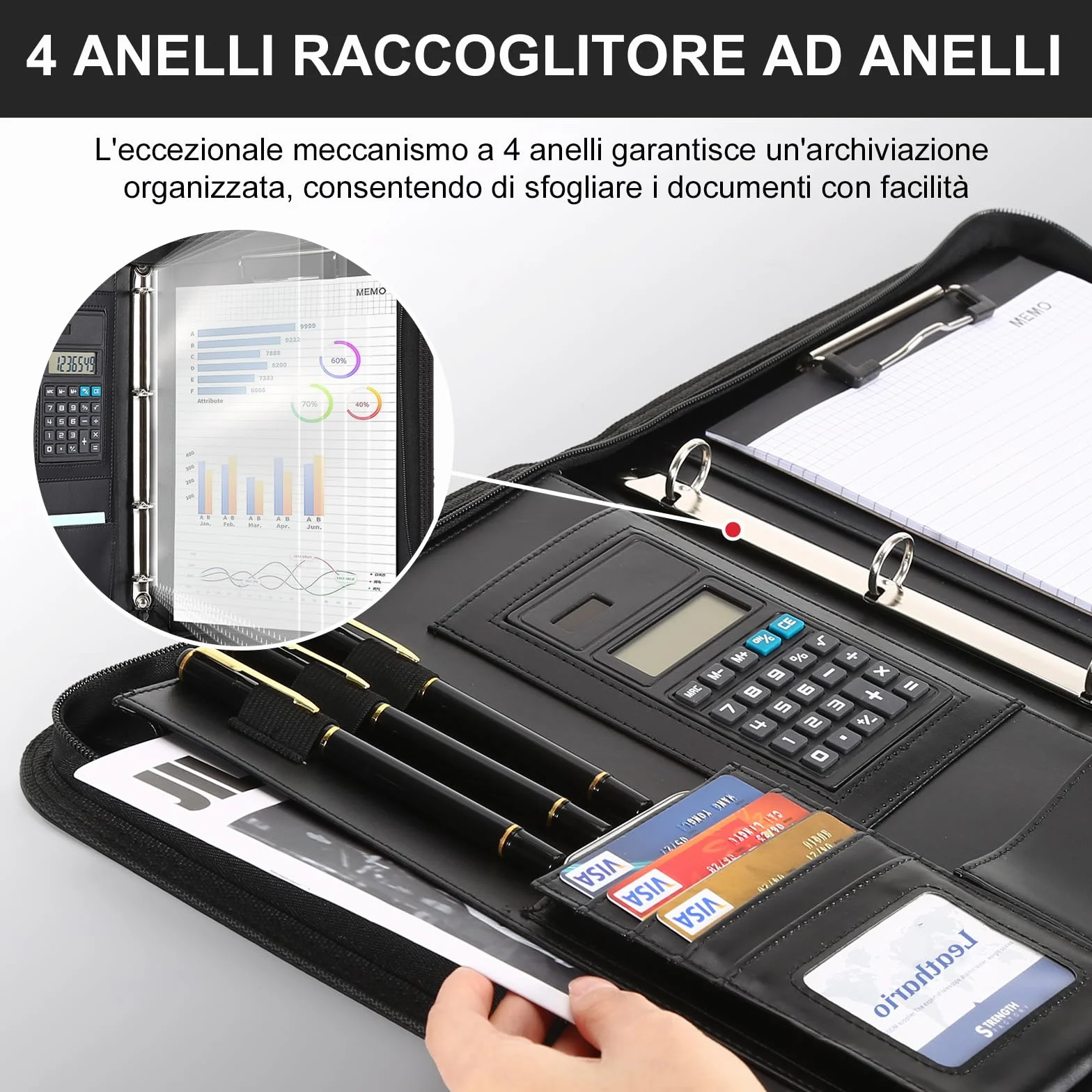 Leathario Cartella Portadocumenti A4 PU Pelle Portablocchi Organizzatore con Quaderno