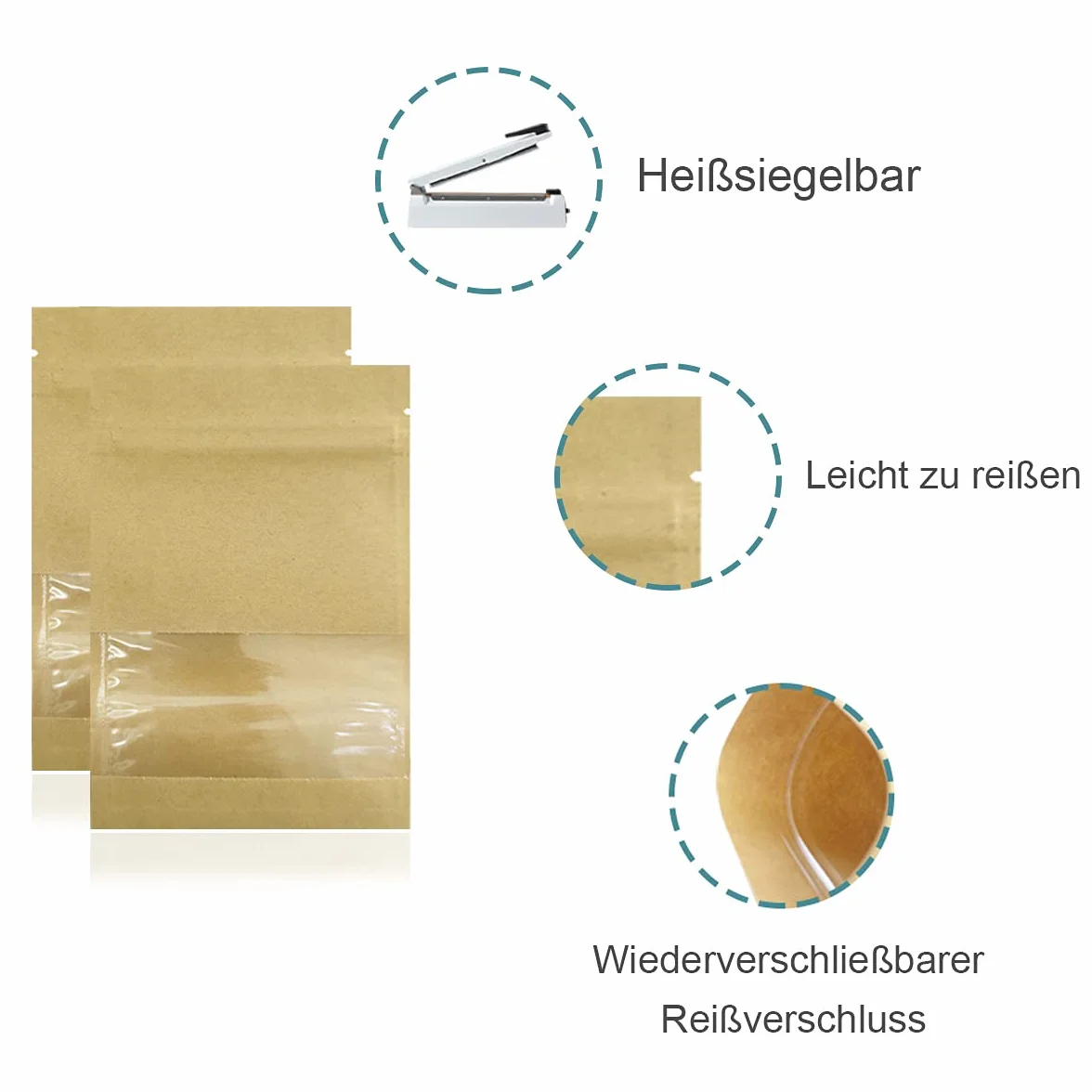 Kraft Papier Buste a Seme Richiudibili Finestra Trasparente 7x9cm 100 szt.