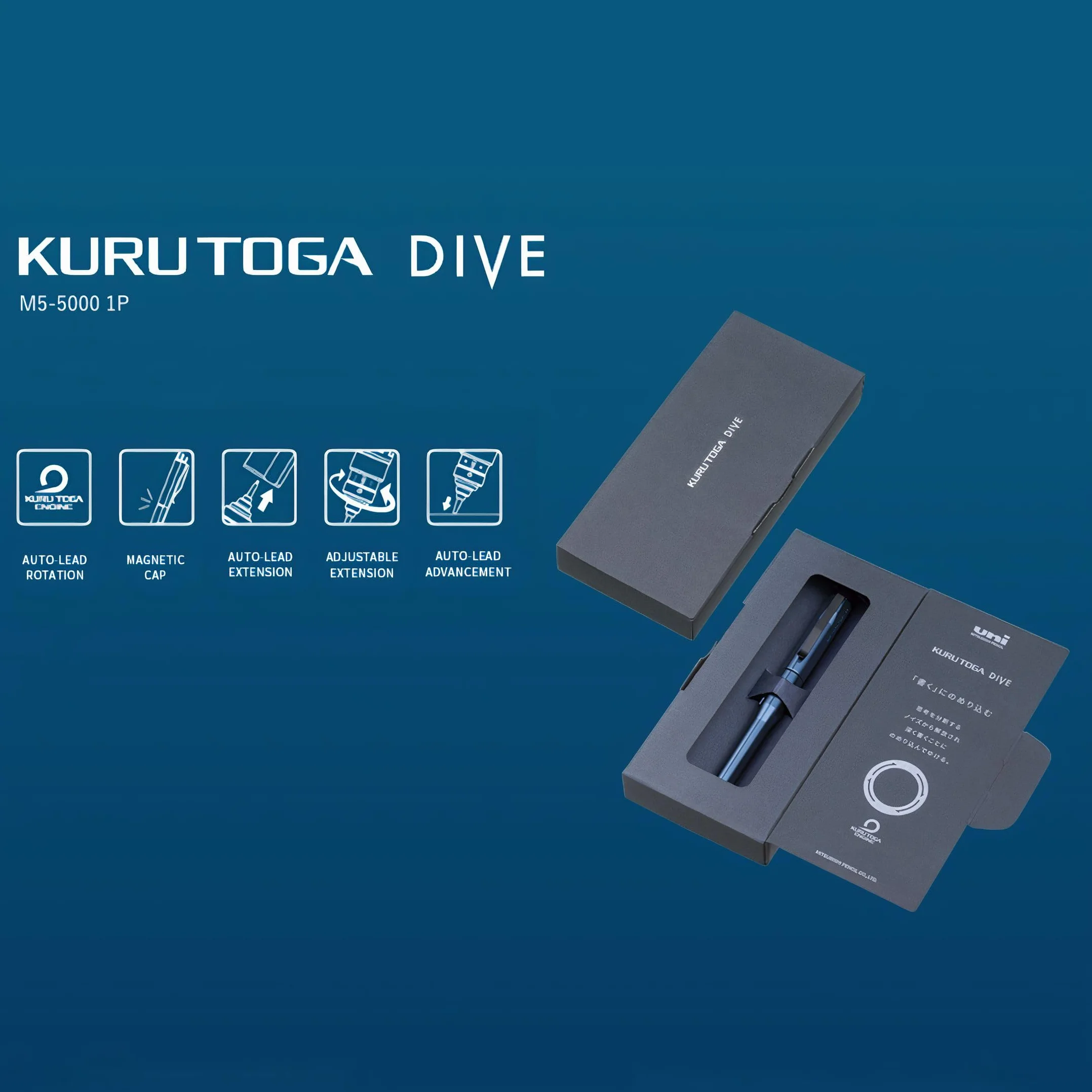 三菱鉛筆 Uni Kuru Toga Dive - Portamine, rotazione automatica della mina e avanzamento automatico regolabile, 0,5 mm, colore: Blu Abyss