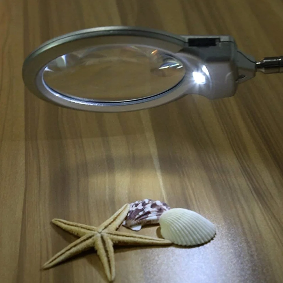 Lente d'Ingrandimento 2,5X 5X con Lente Grande, Lampada da scrivania con Lente d'Ingrandimento illuminata a LED con Collo in Tubo Metallico, Lente d'Ingrandimento Adatta alla Belle