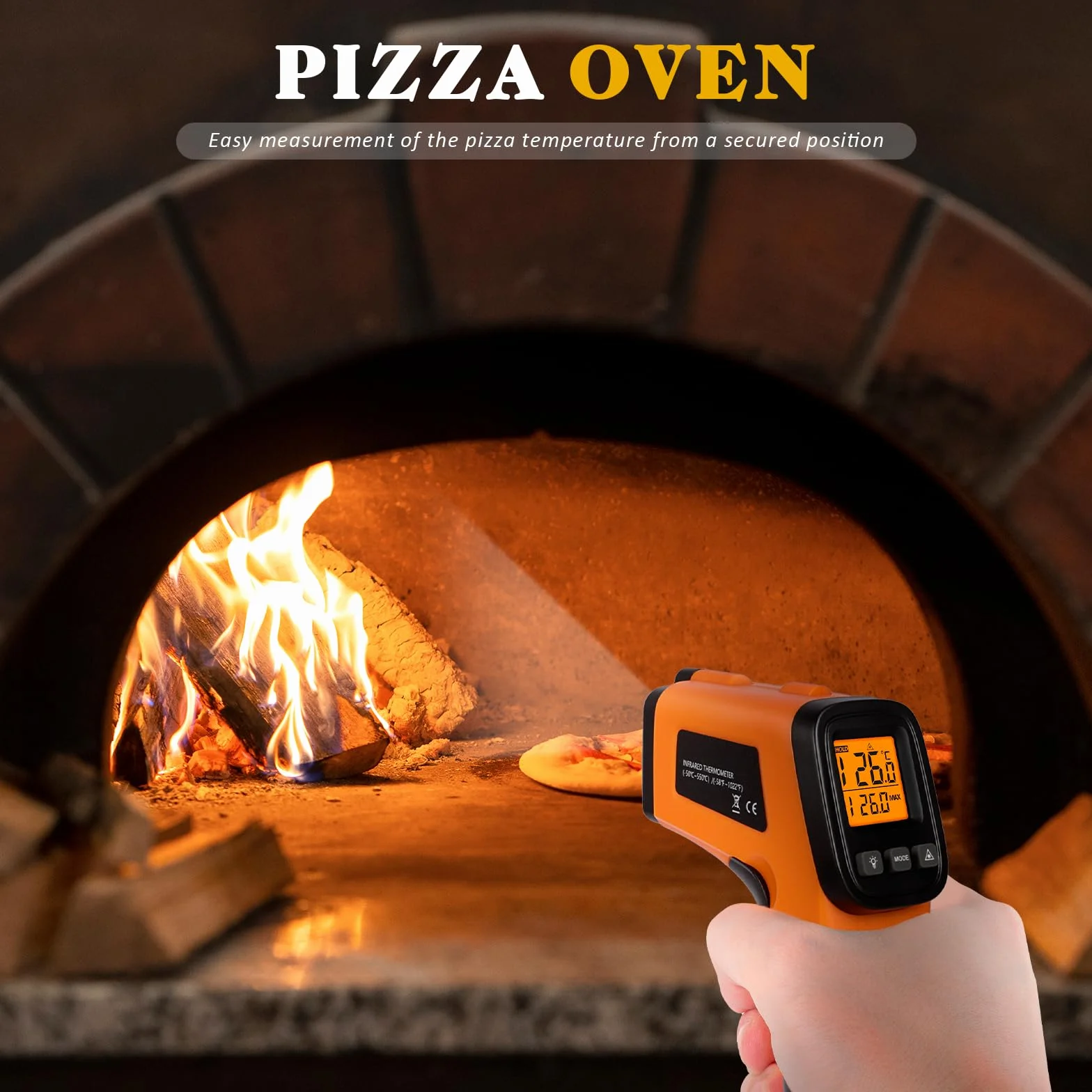 Termometro Laser Infrarossi -50°C -550°C Display LCD Regolabile per Cucina Forno Pizza