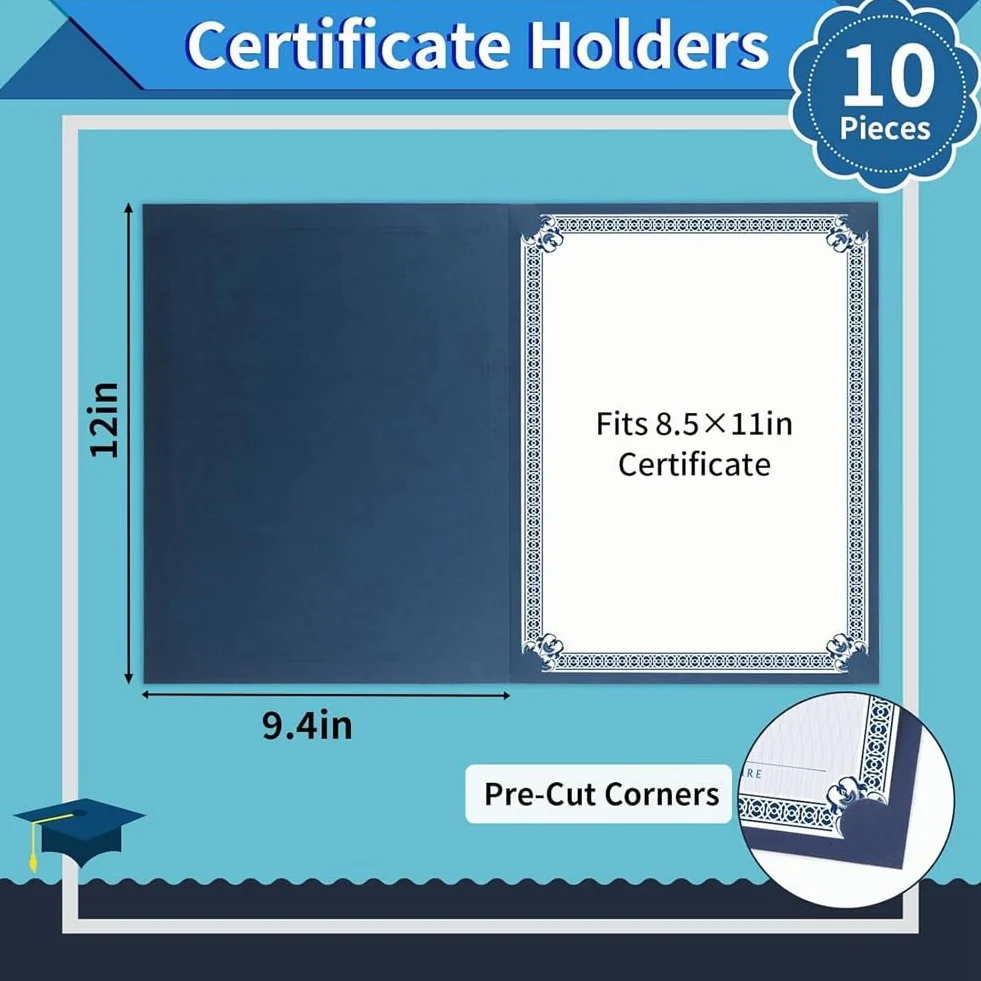 25 Pezzi Titolari Titolari di Laurea Copertine di Certificato con Bordo in Foglio D' Carta Blu per Lettera Formato 8,5 X 11 Pollici