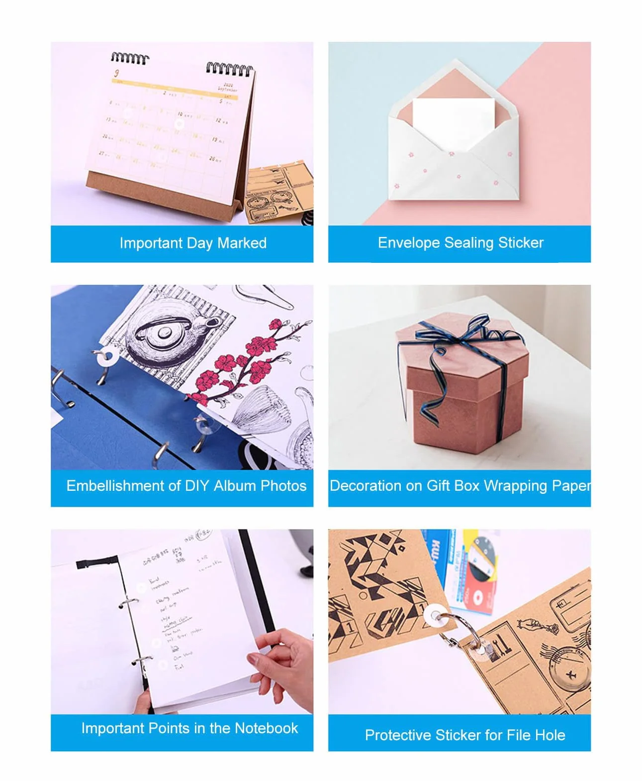 Etichette Rinforzo Fori Anelli Autoadesiva 4 PCS Bianche per Riparare Decorare Libro Fogli Mobili