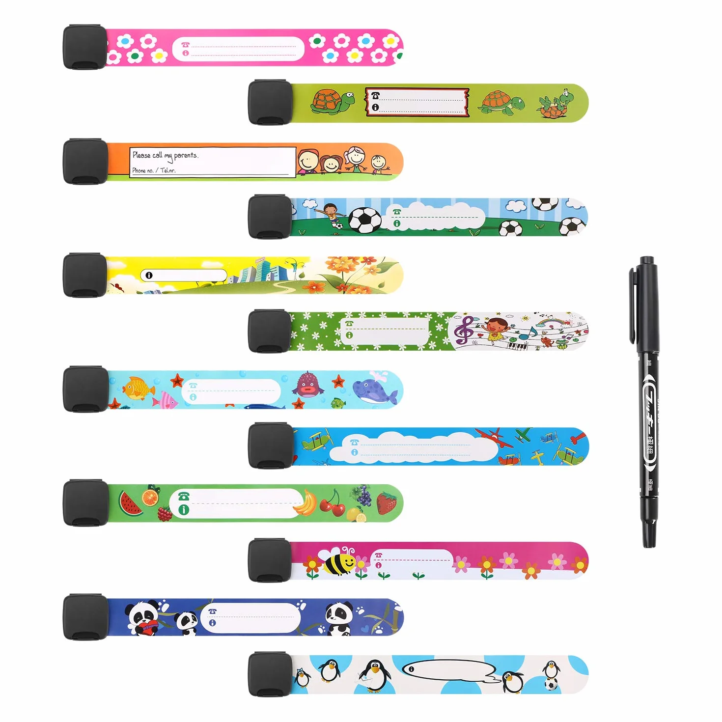 Vicloon Braccialetti Sicurezza Bambini 12 Pezzi Identificativi Penna Non Sbiadita Anti Perso Impermeabile Riutilizzabile