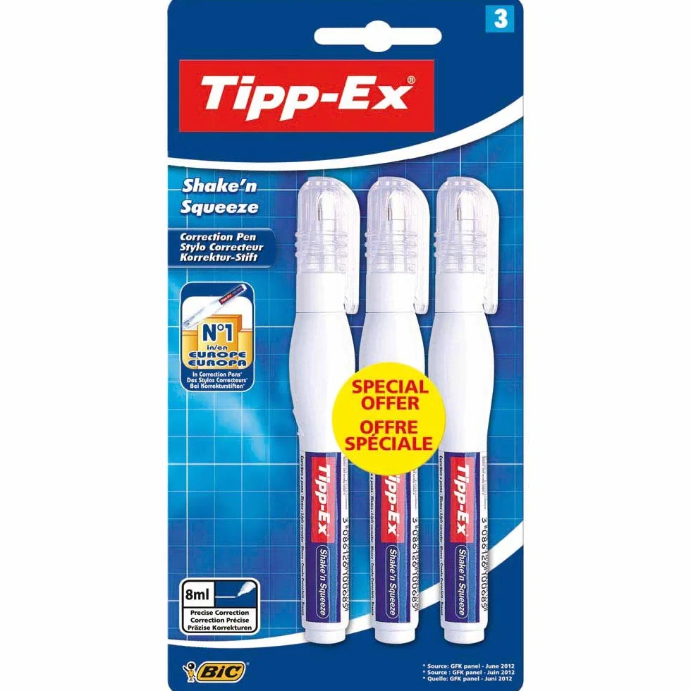 Tipp-Ex Set di 3 correttori a penna Shake n' Squeeze