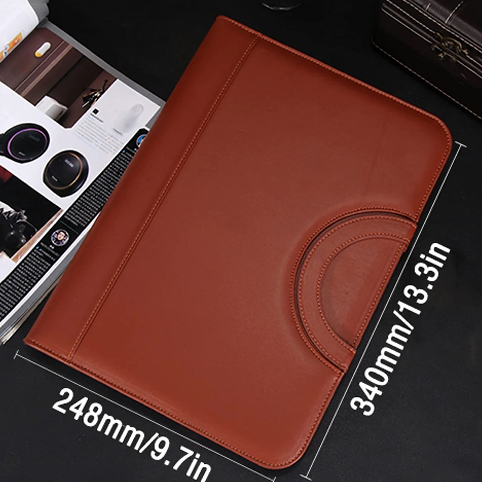 Tavoletta Portablocco Cartella Portatile Multi-Funzione A4 con Cerniera Cartella con più Sacchetti di stoccaggio in Pelle Appunti Business Data Binder (Nero/Marrone) Portablocchi (Color : Bruin)