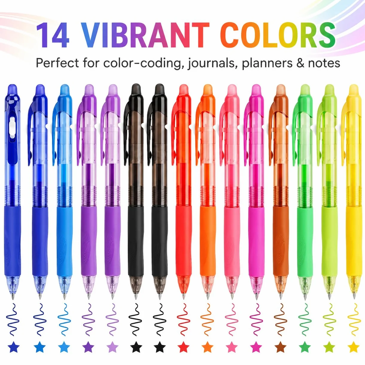 Confezione da 14 penne cancellabili – Inchiostro gel di colori assortiti, ad asciugatura rapida, con impugnatura comoda retrattile, per scuola, ufficio, esami, set regalo per studenti