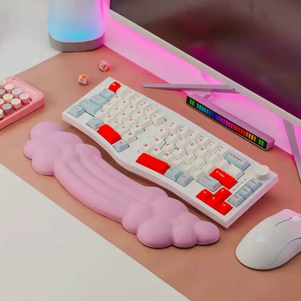 JJDFW Poggiapolsi a forma di nuvola per tastiera meccanica con tappetino ergonomico in pelle PU impermeabile per ufficio e casa