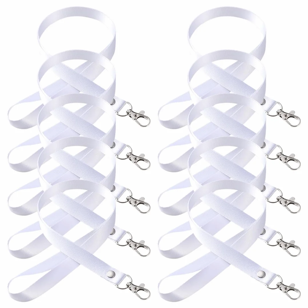 Lanyard Porta Badge con Fibbia in Metallo 10 Pezzi Tracolla Universale Cordino per Chiavi (Bianco)