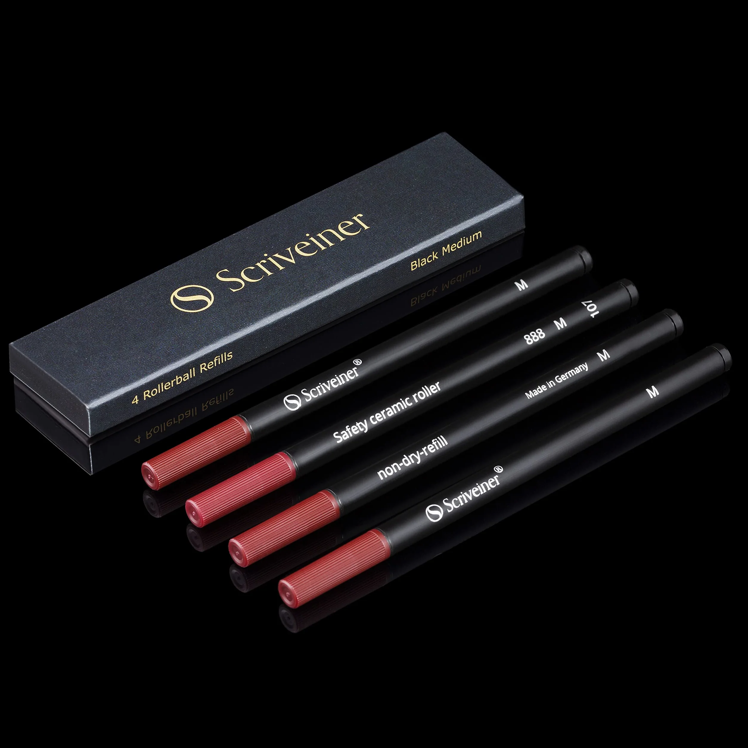 Scriveiner Ricarica Rollerball Nera Media 4 ricariche Rollerball di qualità premium per penne Scriveiner Refill sicurezza Rollerball Ceramica M Made in Germany