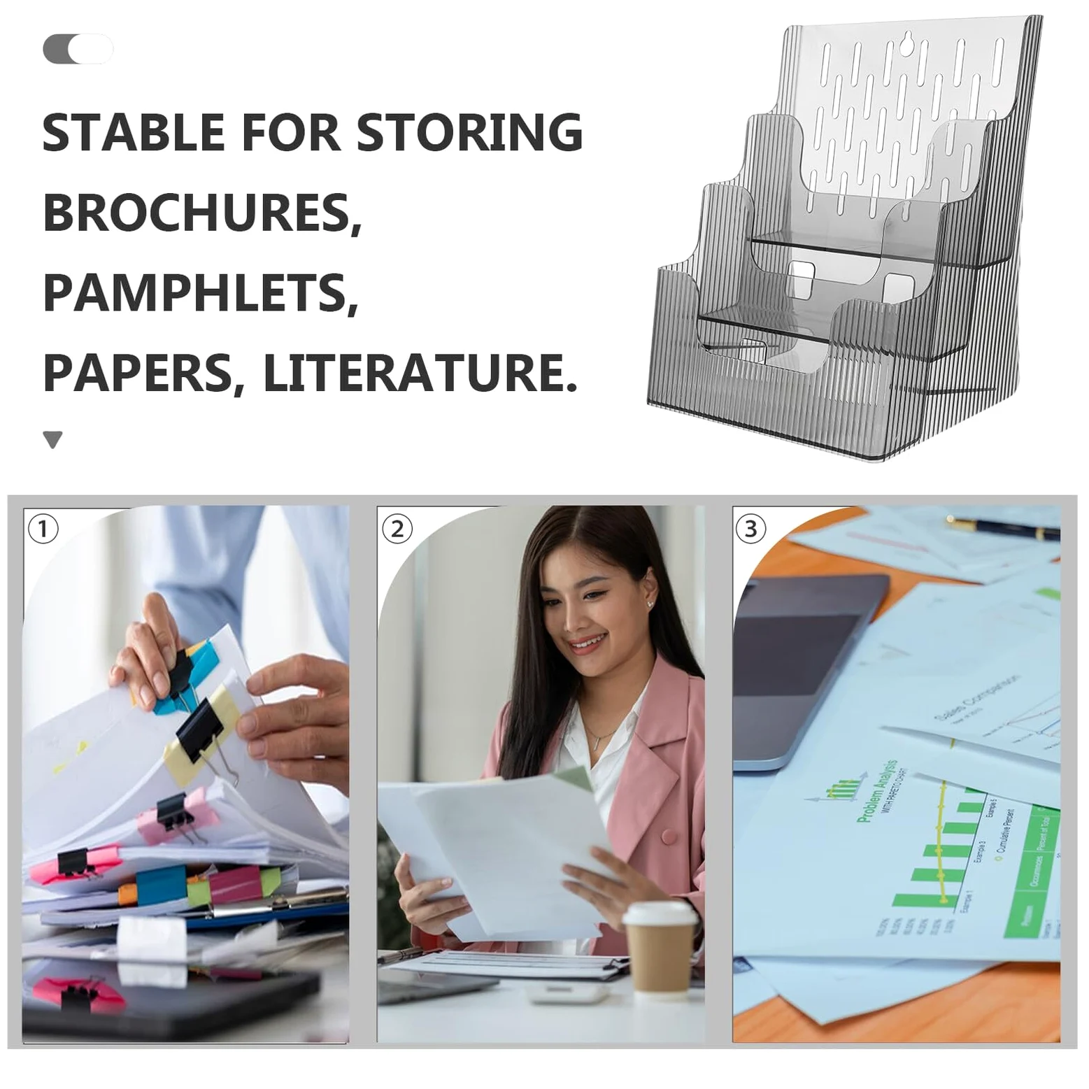 Organizer Documenti da Scrivania in Acrilico Trasparente a Livelli | Uso Casa e Ufficio, Archiviazione Stabile, Design Trasparente, Supporto per Fogli e Riviste