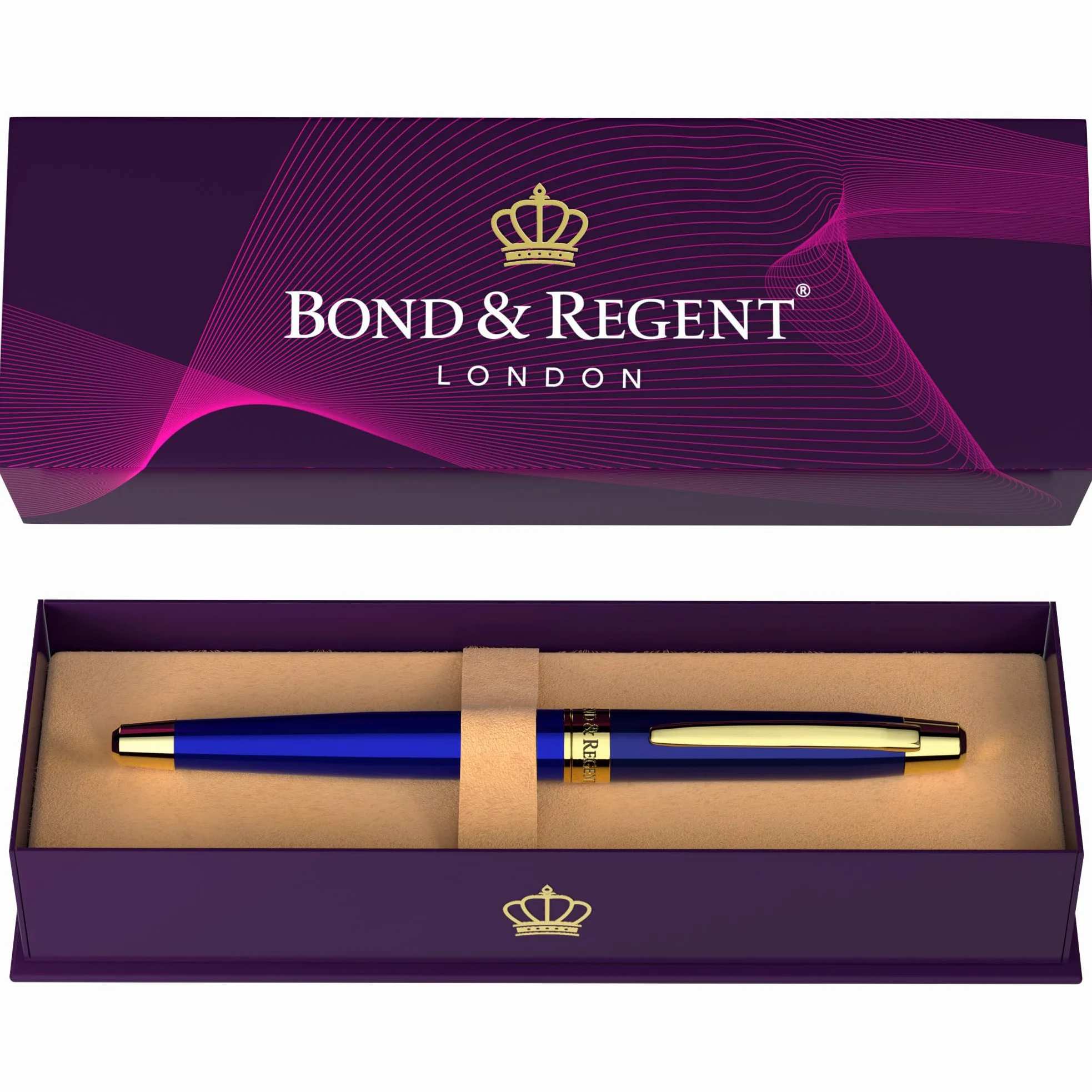 Bond & Regent Penna roller di lusso certificata di alta qualità blu reale e oro 24 carati | Bel regalo per uomini e donne
