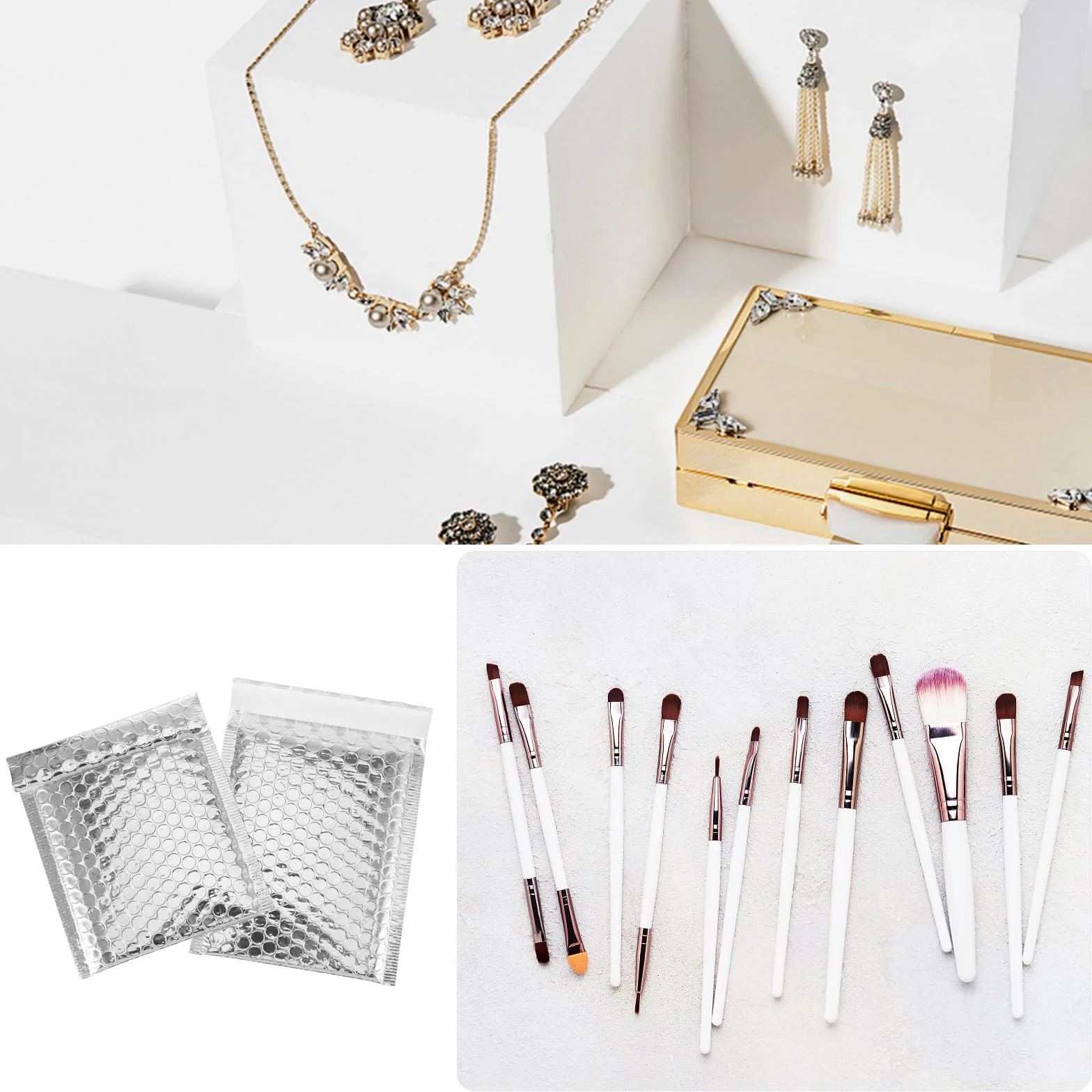 Buste di Spedizione Imbottite Argento 100 Pezzi in Makrofol | Laminato, per Francatura e Etichettatura, Leggero, per Make Up Tools e Fashion Accessories in Casa o Negozi
