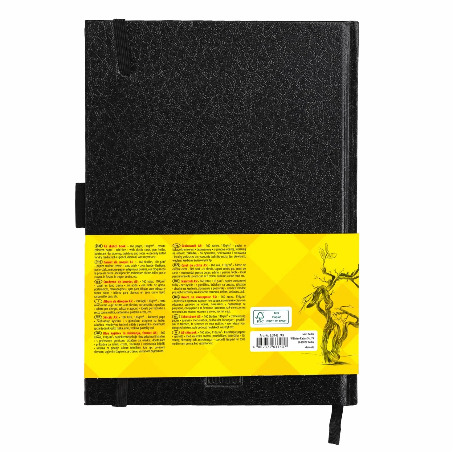 Idena Quaderno per schizzi A5 80 fogli 110 g/m² copertina rigida nera