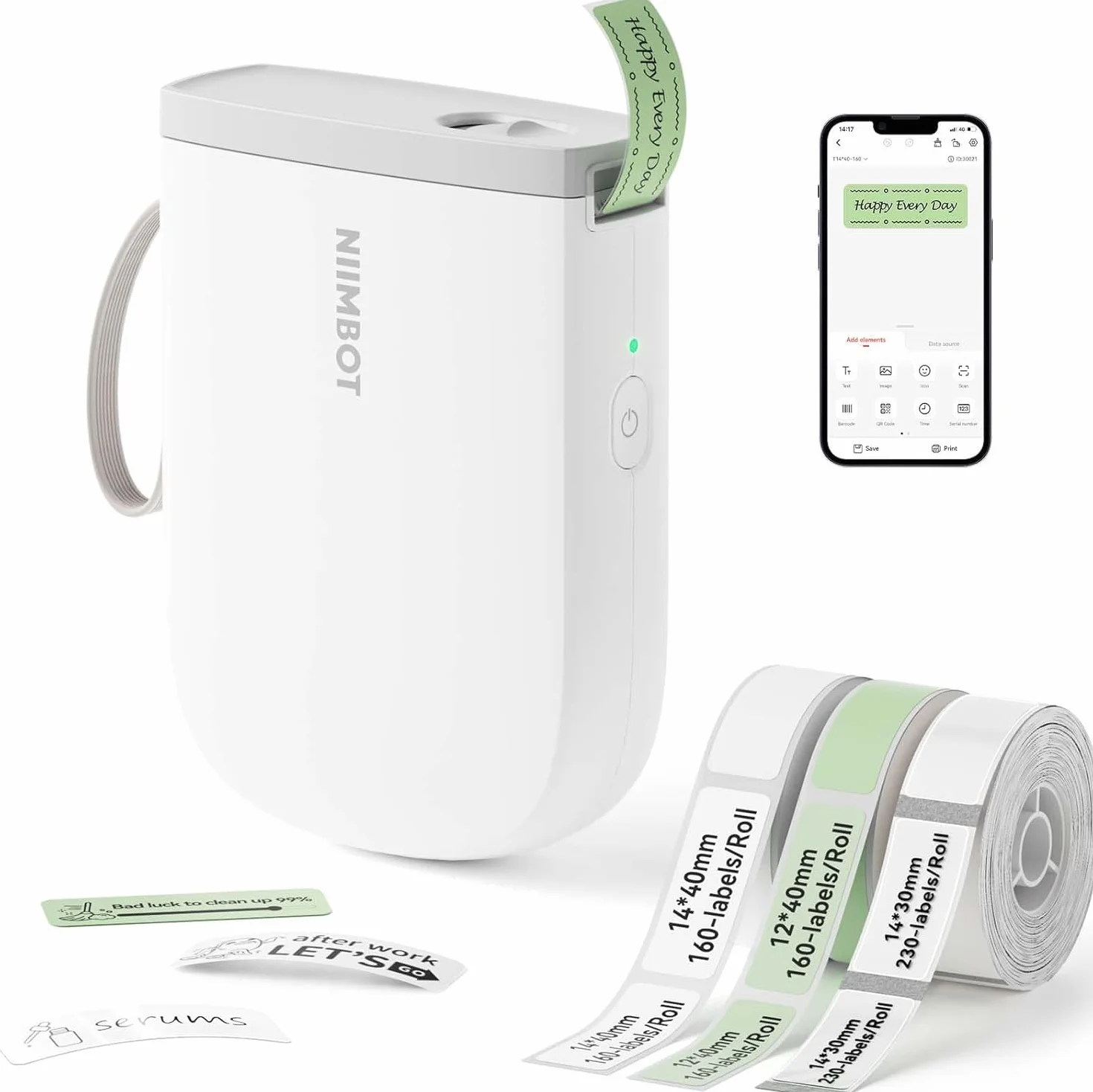 NIIMBOT D11 Etichettatrice con 3 rotolo Etichette, Stampante per etichette Bluetooth 300 DPI, Stampante termica portatile, macchina per adesivi per organizzare casa ufficio scuola, Bianca