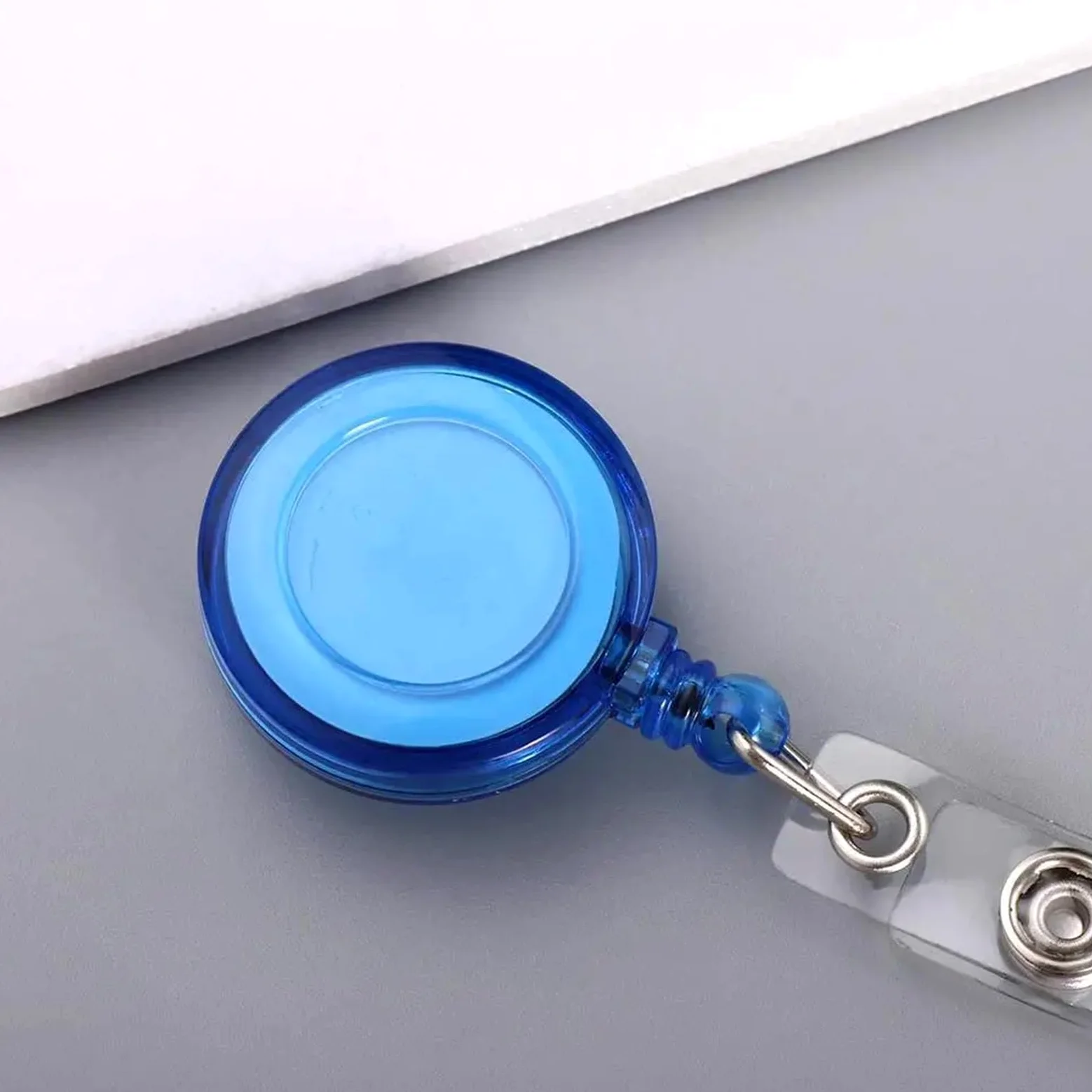 10 porta badge retrattili in plastica trasparente, con clip elastica, per studenti, carte di credito (blu)