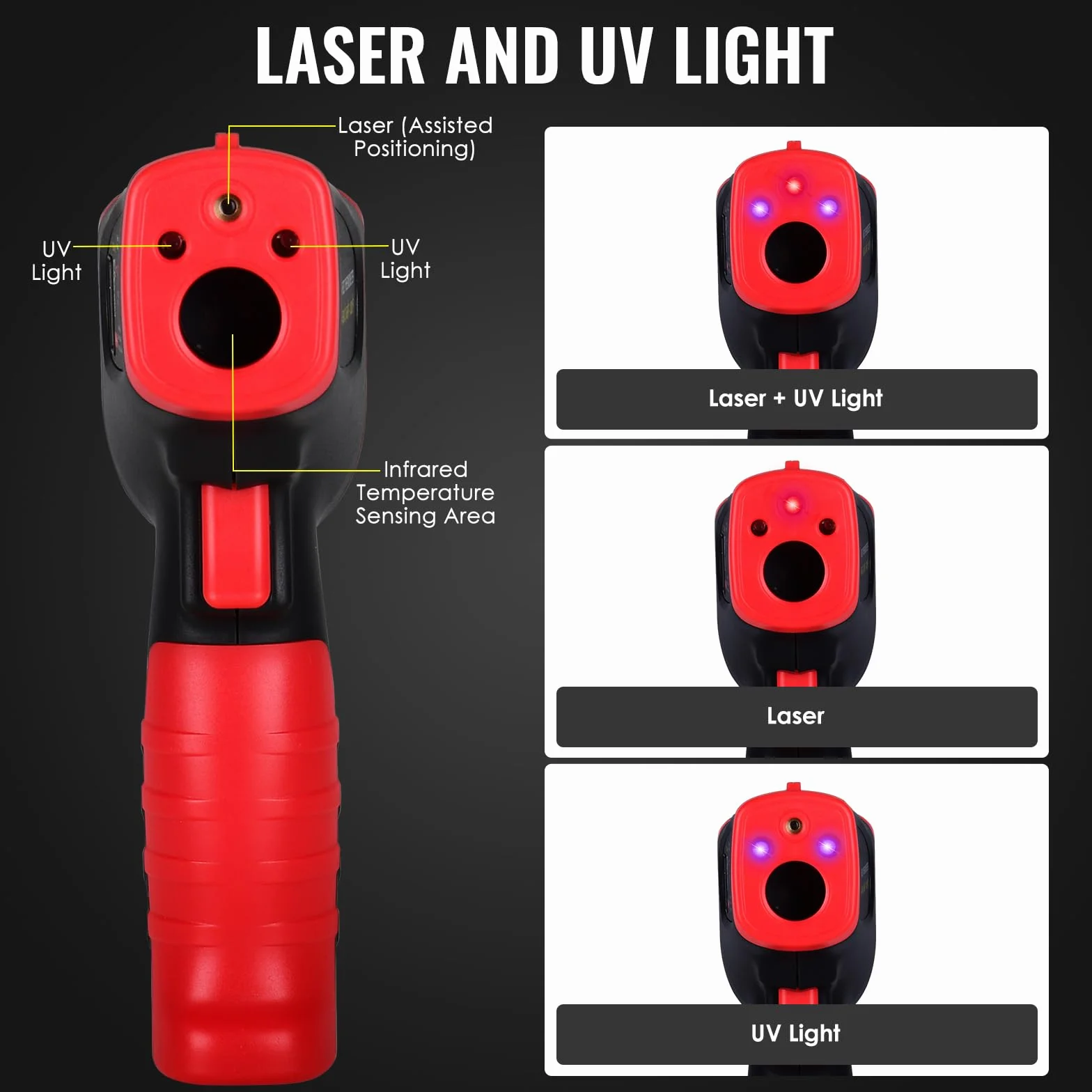 Termometro a infrarossi laser professionale -50°C a 850°C con termocoppia a pinza tipo K, senza contatto per temperatura in cucina, HVAC, industria