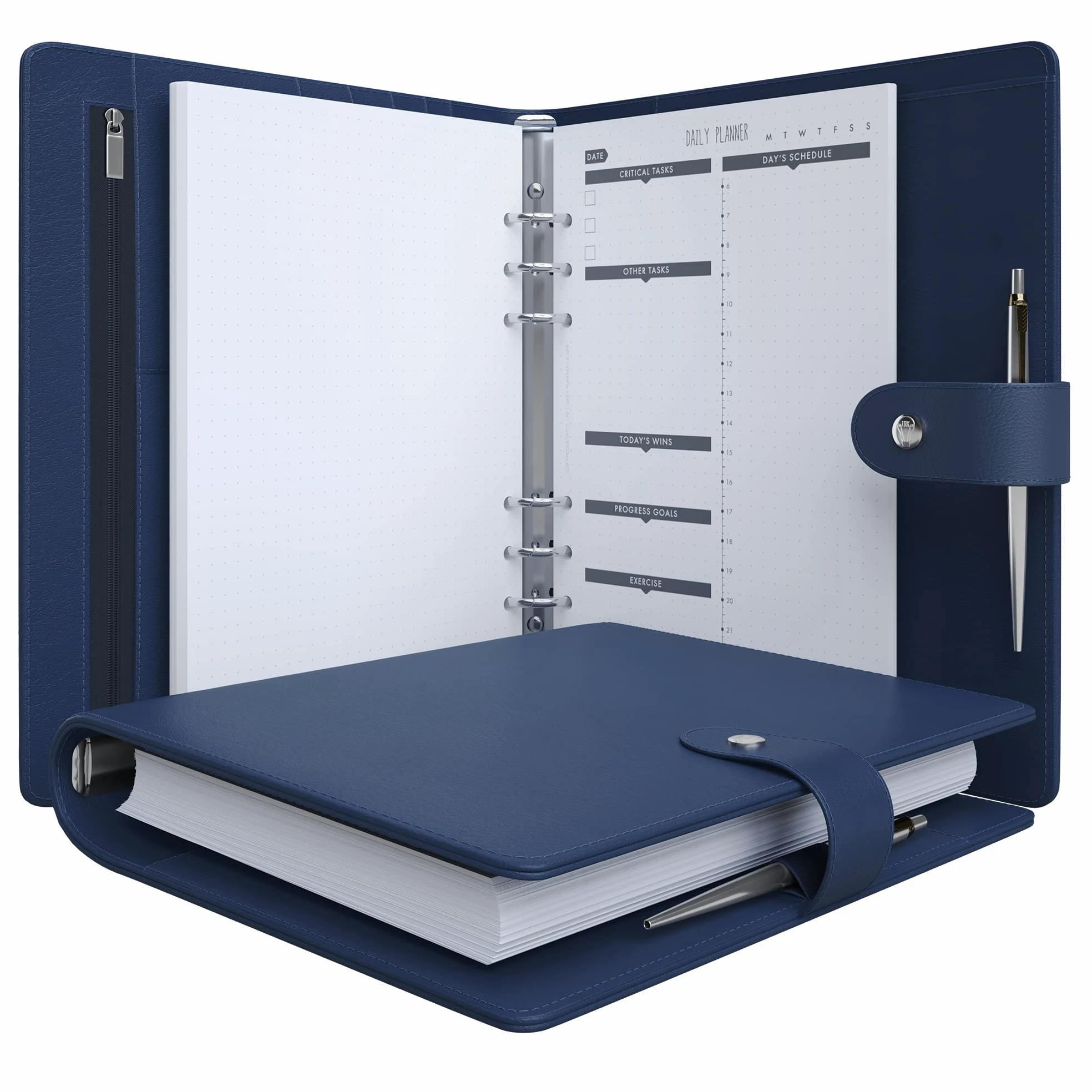 LUX PRO A5 – Agenda giornaliera e agenda – Diario di gratitudine, diario benessere e pianificatori settimanali non datati – Diari da scrivania per donne e uomini – LUX Productivity (blu – mezzanotte)