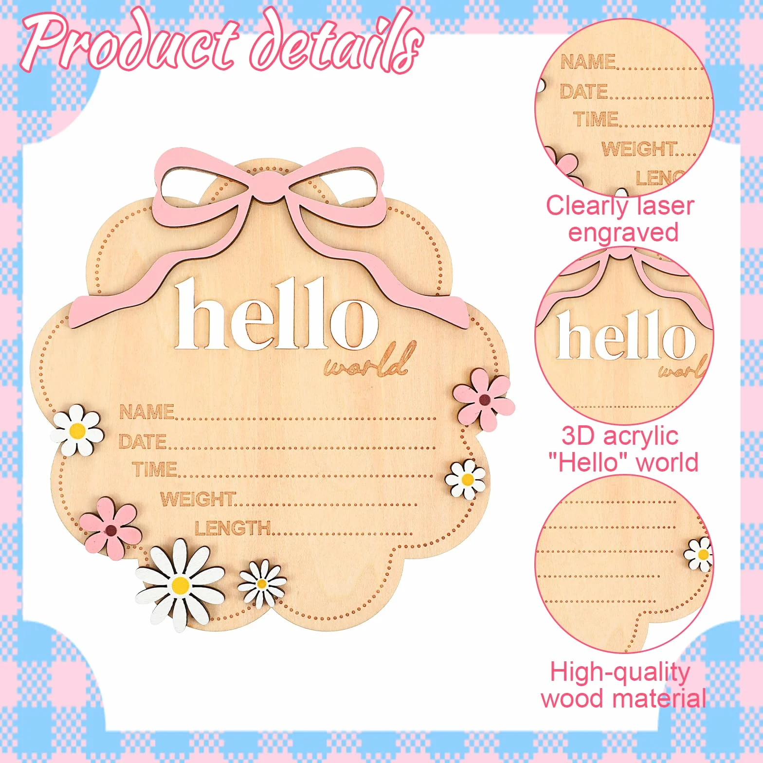 Biglietti di benvenuto per neonati in legno con scritta tedesca Nogeqi Hello World