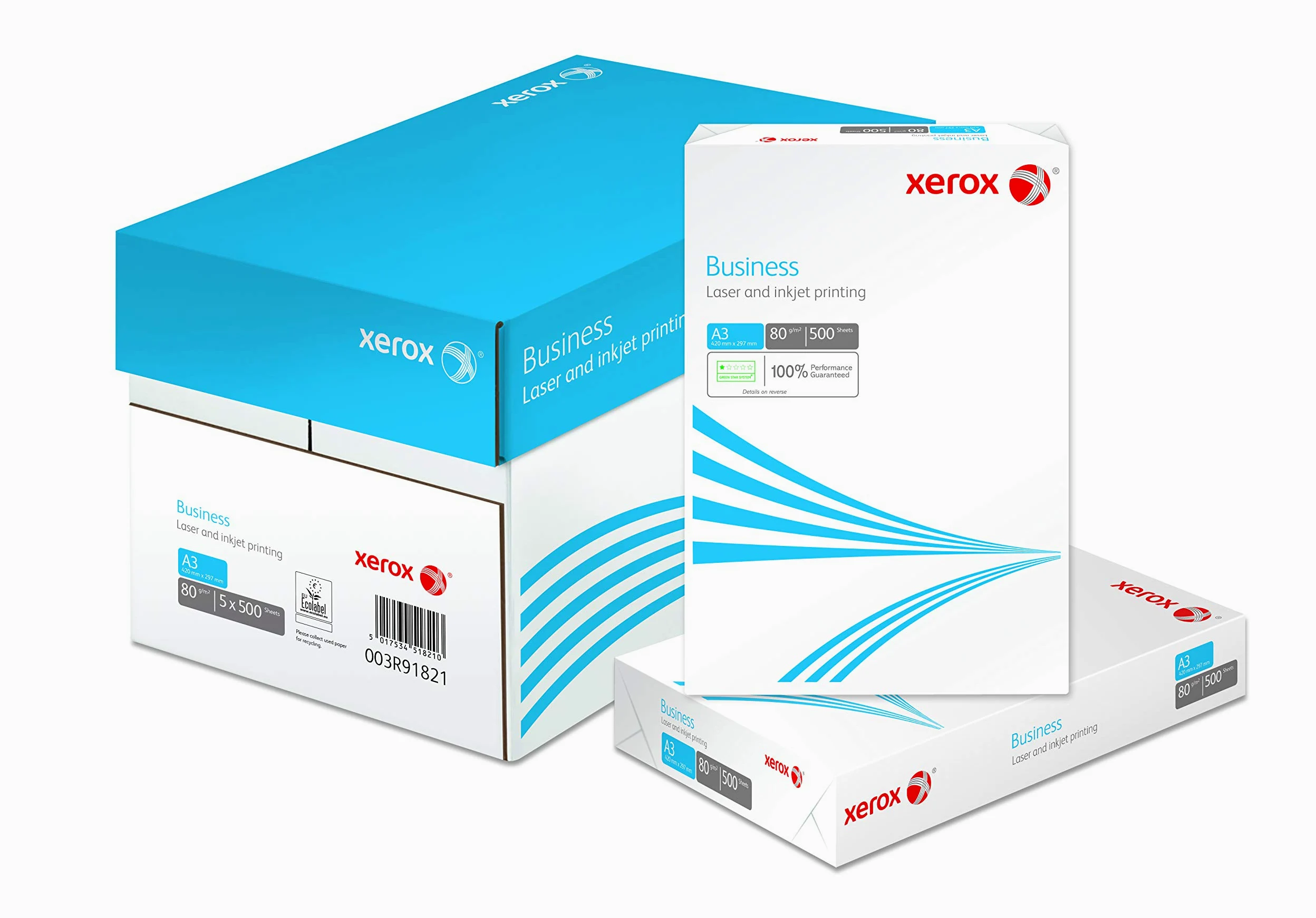 Xerox 003R91821 - Carta per fotocopiatrici e stampanti Business, universale, formato DIN A3, 80 g/m², confezione da 5 risme da 500 fogli (2.500 fogli in totale), bianco