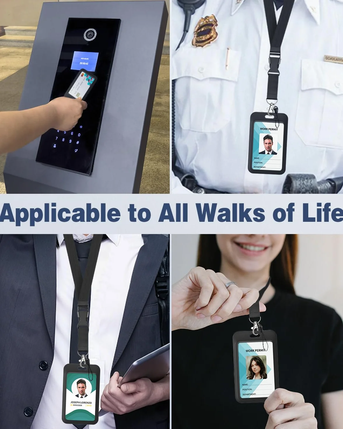 Uniclife Porta Badge Scorrevole Rigido Nero in Plastica Custodia Protettiva per Carte con Fibbia in Metallo e Clip, 3 Pezzi