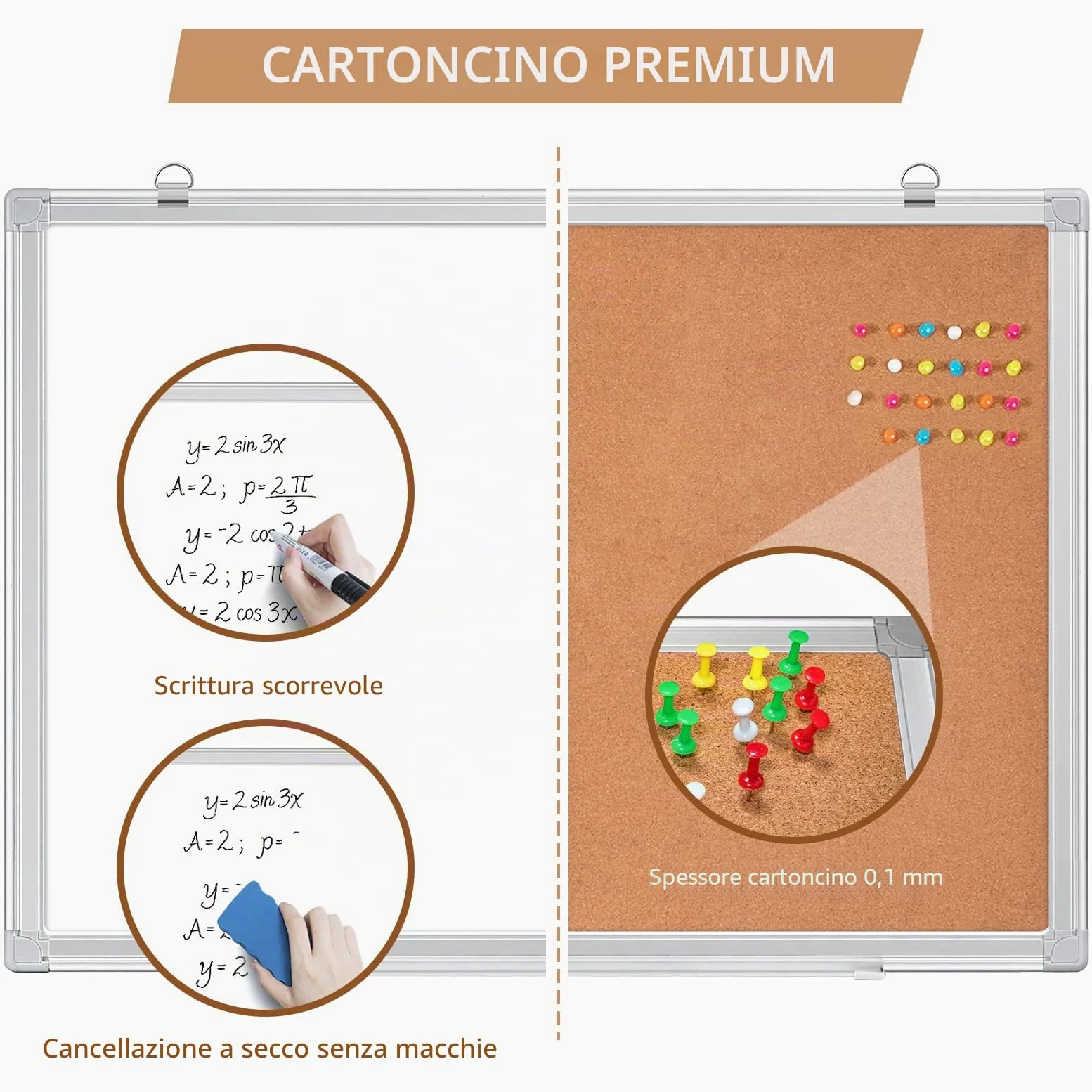 maxtek Lavagna Magnetica con Bacheca 60 x 45 cm, Lavagna Cancellabile Combinata Messaggi da Appendere, Bacheca in Sughero da Parete per Homeschooling, Ufficio, Aula