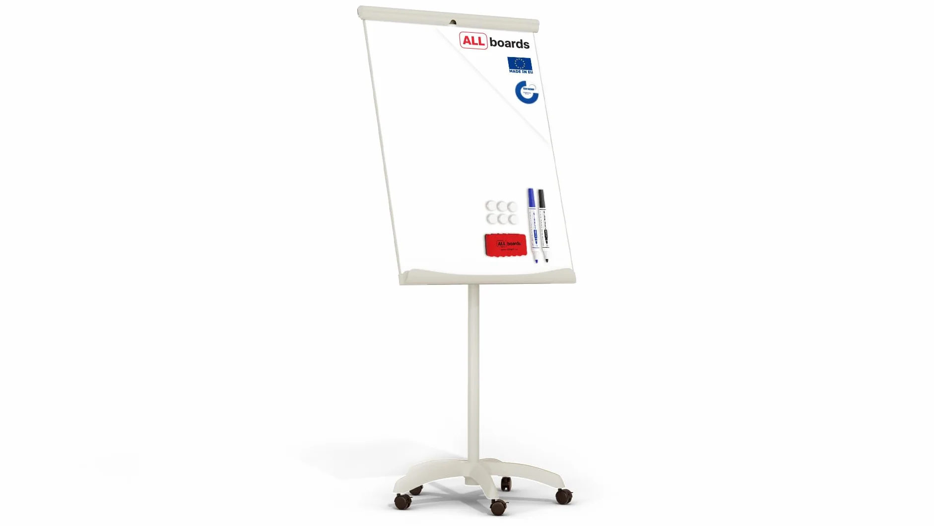 ALLboards Lavagna Portablocco 100x70cm Bianca, Magnetica, Cancellabile a Secco, con Ruote Mobile