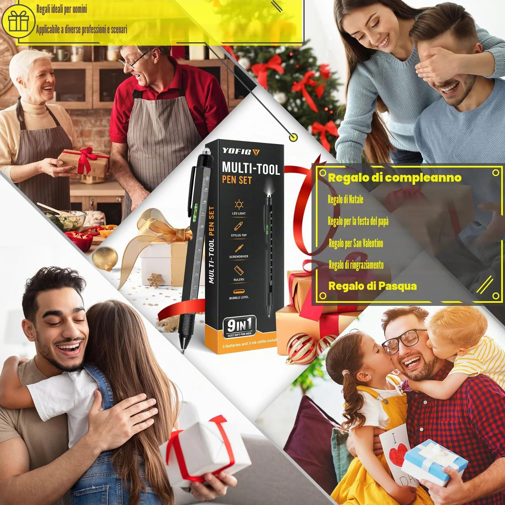 YOFIG Penna Multifunzione 9 IN 1 Regalo Uomo Natale