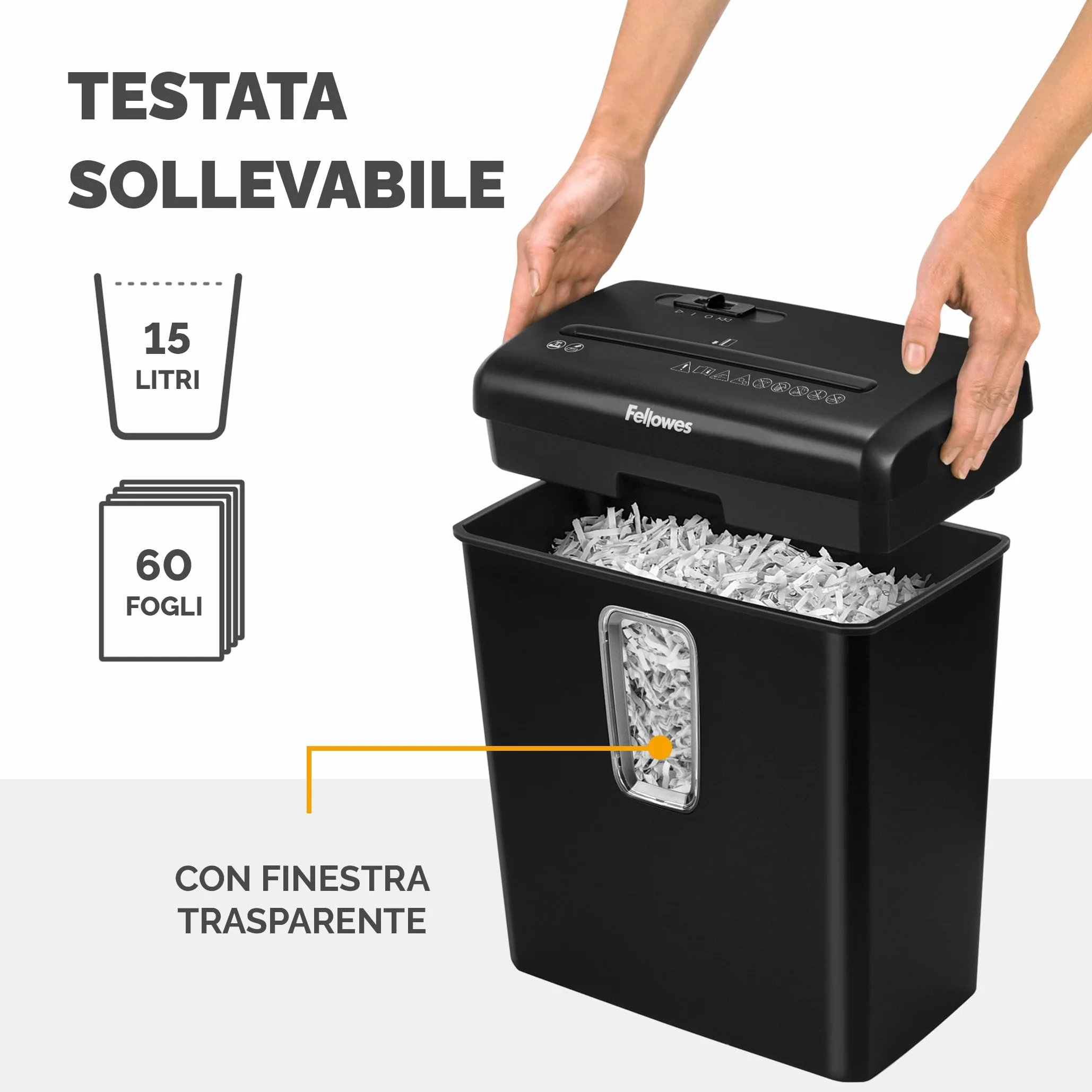 Fellowes Distruggi documenti a frammento FS-6C, 6 fogli, per casa e piccolo ufficio, uso personale, cestino da 15 litri, distruggidocumenti nero [ESCLUSIVA AMAZON]