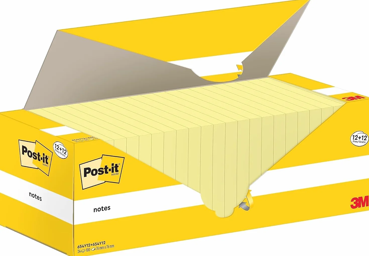 Post-it Canary Yellow Foglietti Adesivi 76 mm x 76 mm, Confezione da 24 blocchetti, 100 Fogli per blocco