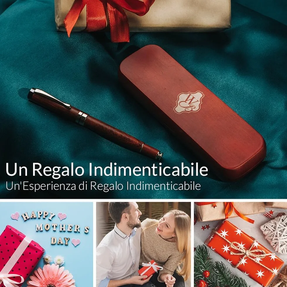 Wordsworth & Black Set penne stilografiche legno di bambù premium pennino medio custodia regalo 6 cartucce inchiostro convertitore ricariche Palissandro