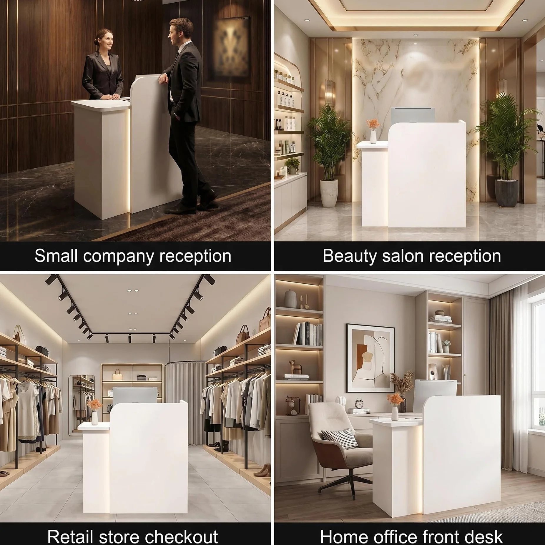 Banco Reception Piccola Moderno con LED, Bancone Reception per Negozio con Cassetti a Chiave, Bancone Cassa in Legno, per Spazi Commerciali Compatti (60X45X100CM)