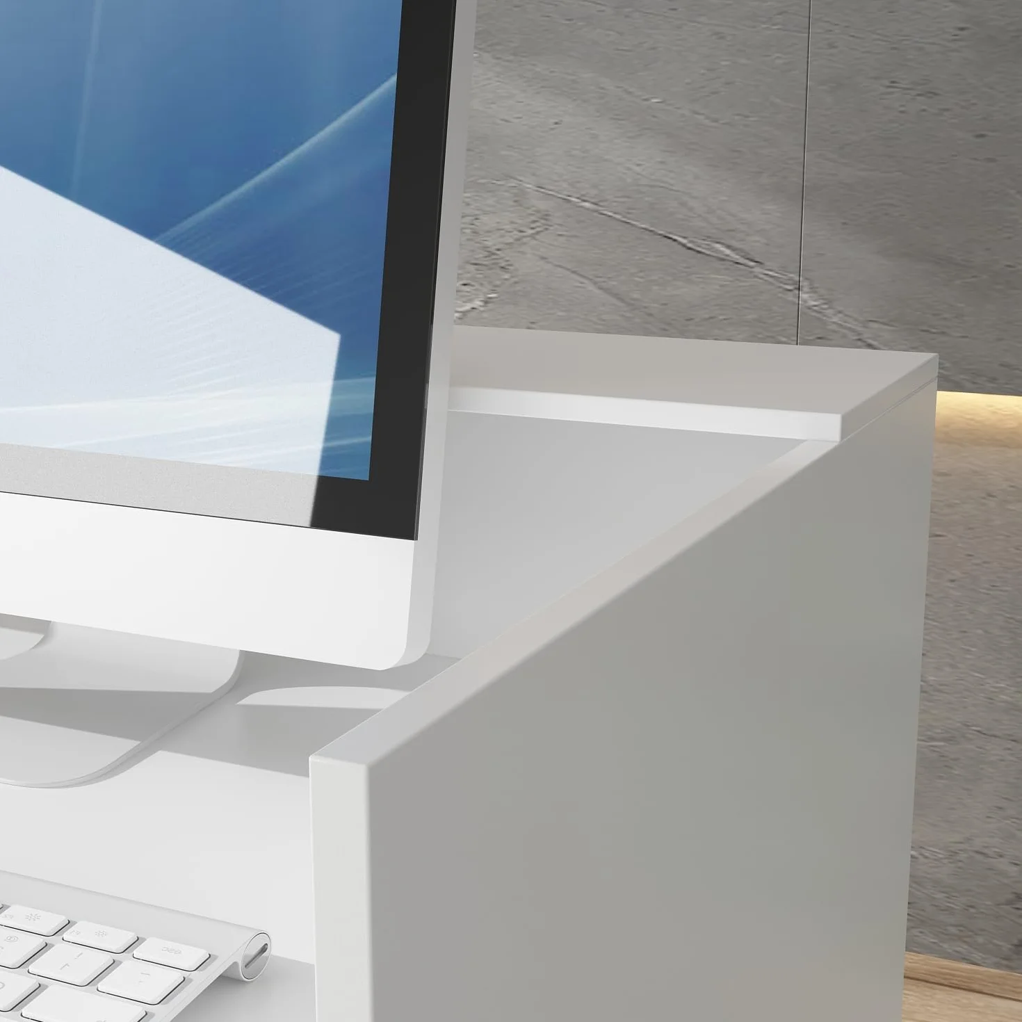 Grande bancone di ricezione con grande superficie di lavoro, casse di ricevimento, banco di reception, bancone negozio, banco di vendita, mobile reception, bianco, MDF, 220 cm x 60 cm x 100 cm