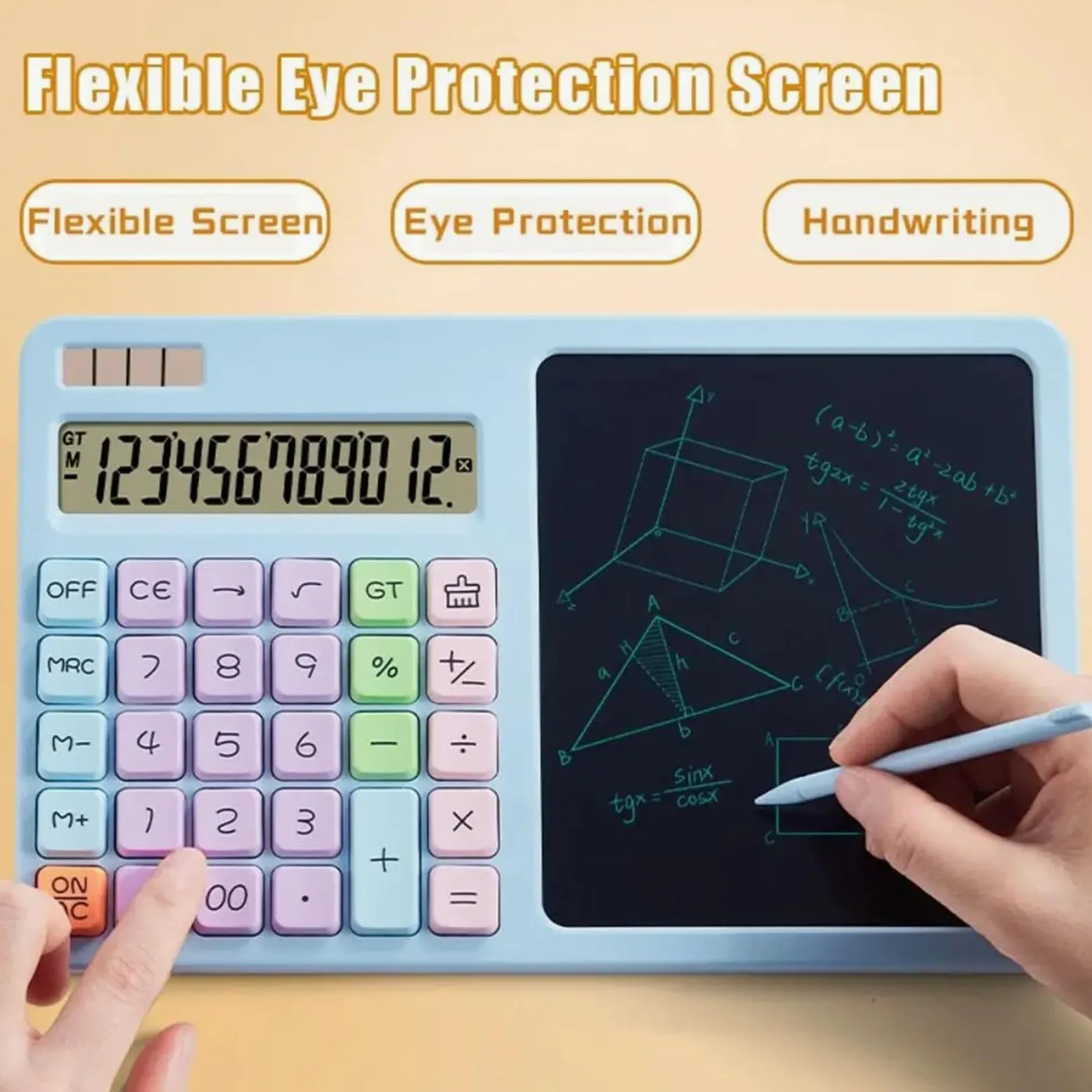 Calcolatrice da tavolo con grande display LCD a 12 cifre, funzione standard per ufficio, casa, scuola, tavolo studente, con lavagna LCD