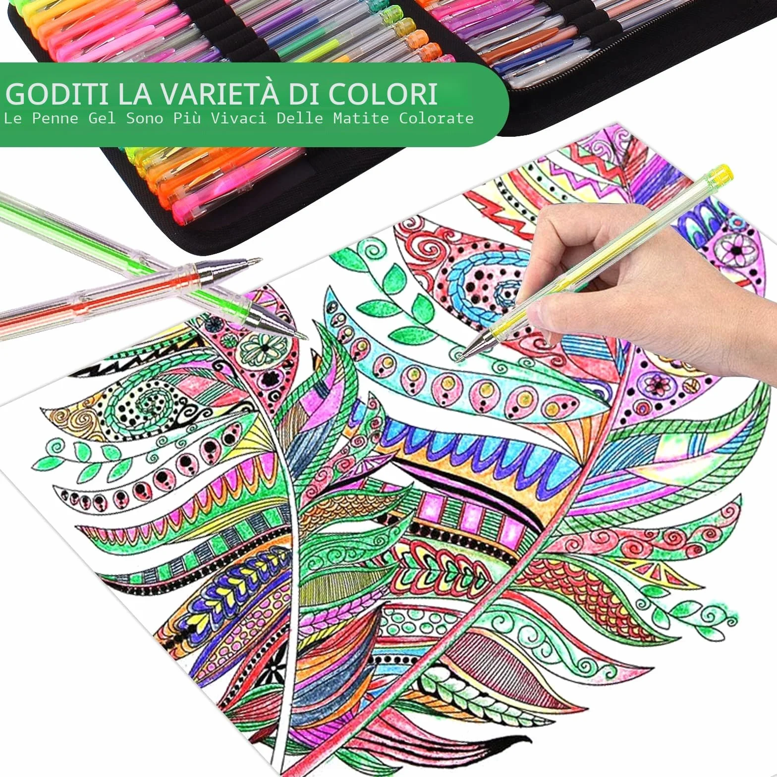 Melifluo Penne Colorate 120 Pezzi, 60 Gel e 60 Penne Gel per Colorare in Custodia